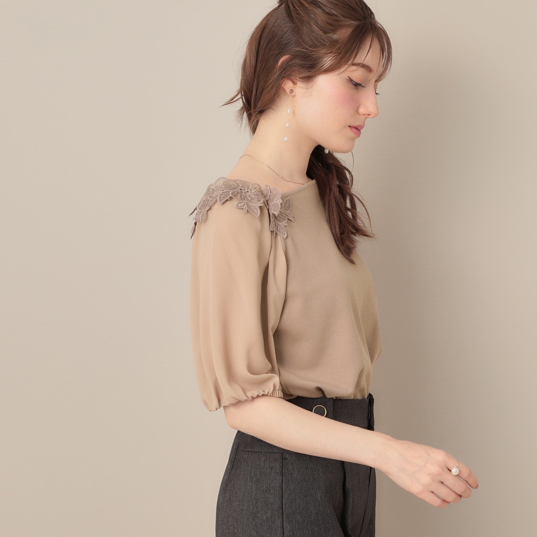 クチュール ブローチ Couture Brooch ラグランレースドッキングカットソー （オフホワイト(003)） オフホワイト(003)