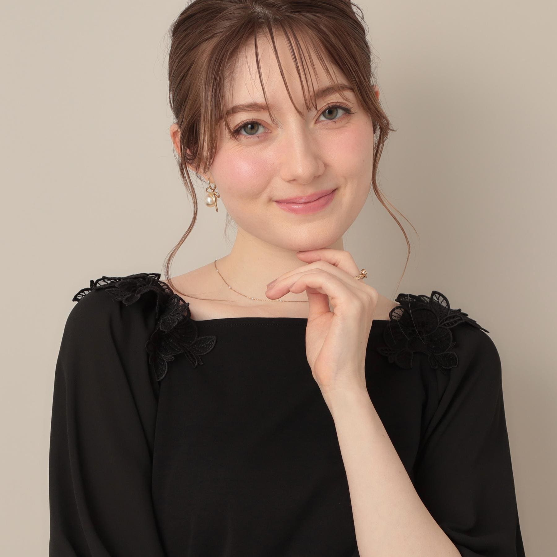 クチュール ブローチ Couture Brooch ラグランレースドッキングカットソー （ブラック(019)） ブラック(019)