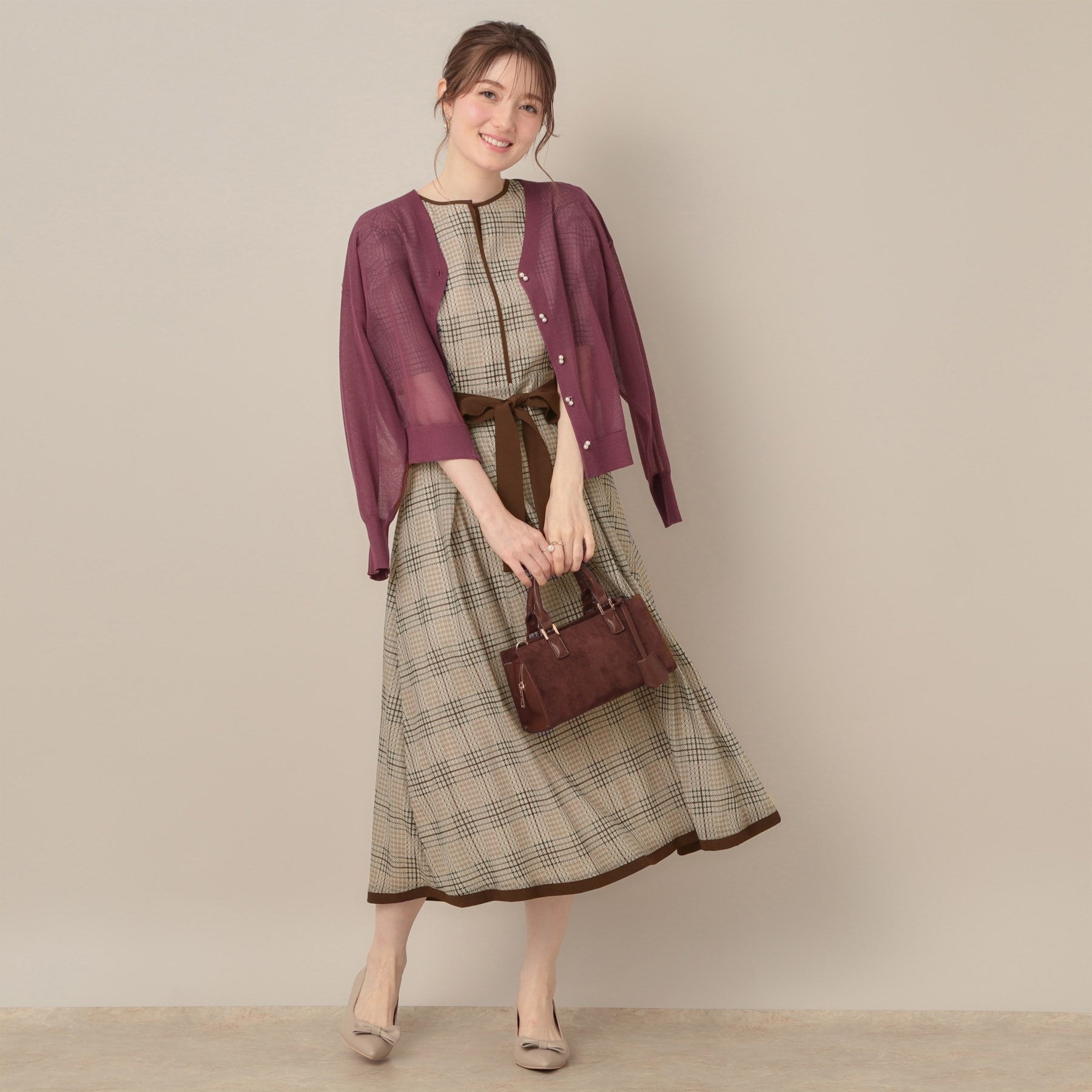 クチュール ブローチ Couture Brooch シアーチェックオーガンワンピース （モカブラウン(142)） モカブラウン(142)