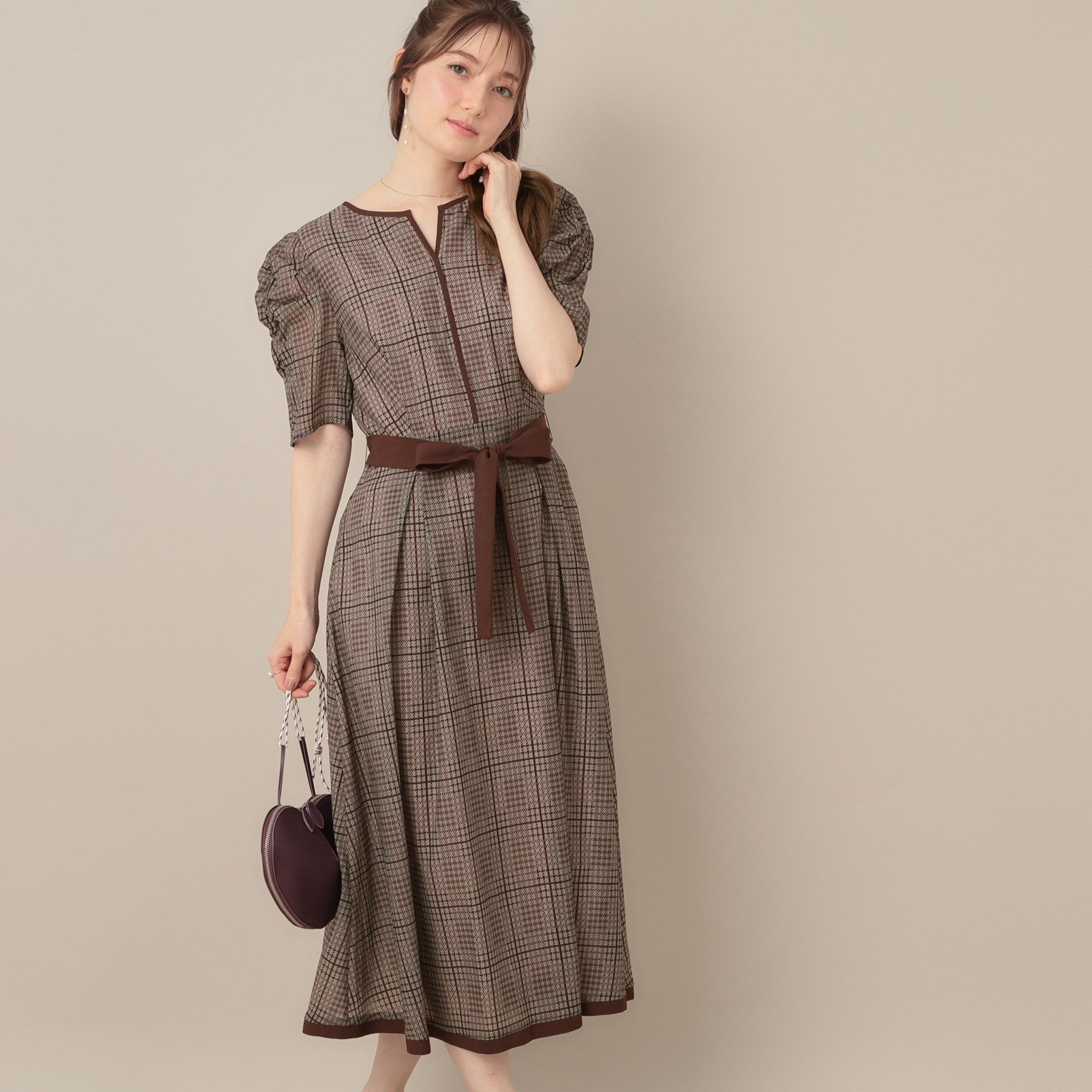 クチュール ブローチ Couture Brooch シアーチェックオーガンワンピース （ボルドー(164)） ボルドー(164)