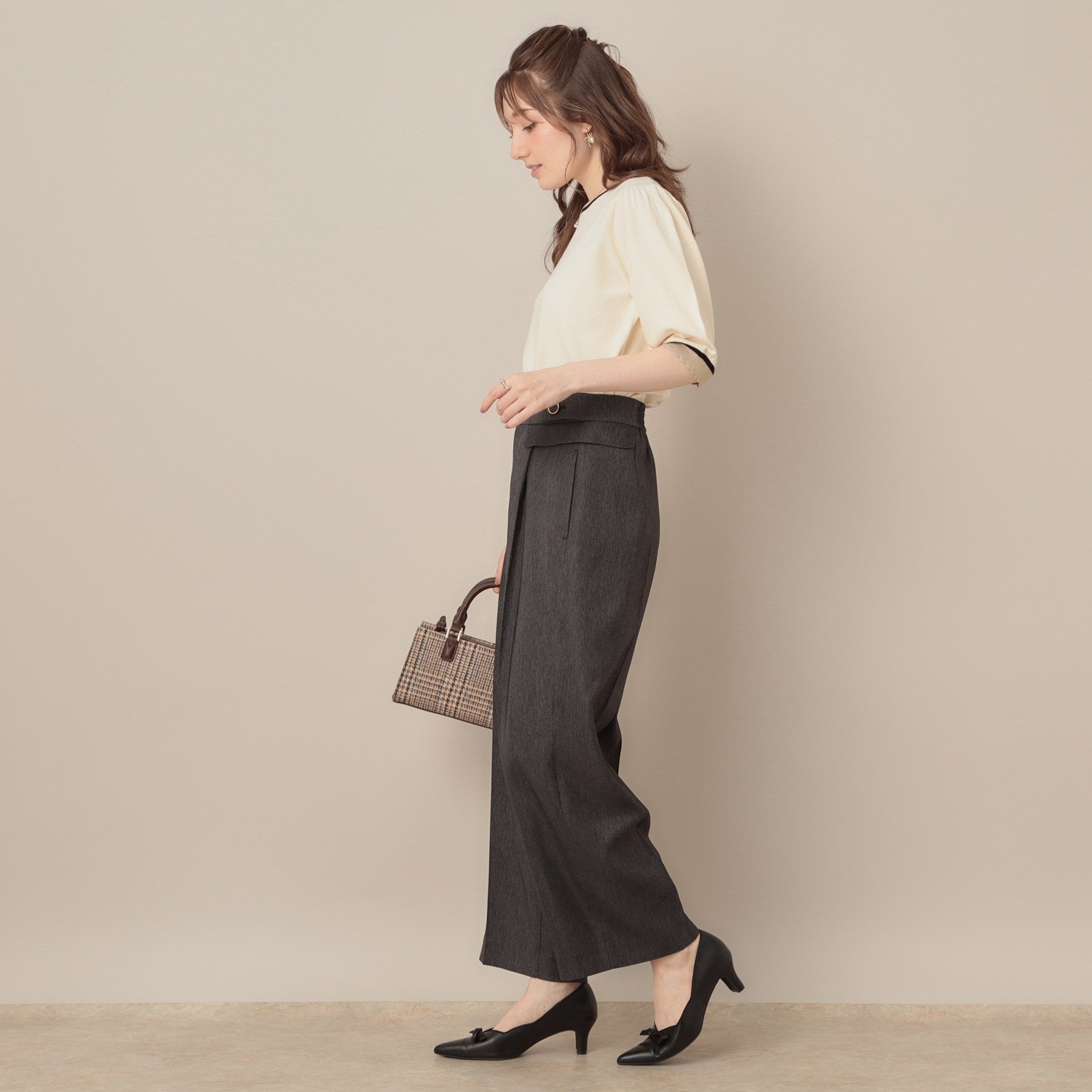 クチュール ブローチ Couture Brooch 配色スカラ5分袖ニット （ブラック(019)） ブラック(019)