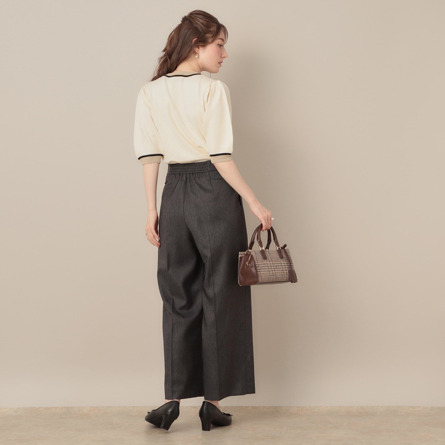 クチュール ブローチ Couture Brooch 配色スカラ5分袖ニット （ブラック(019)） ブラック(019)