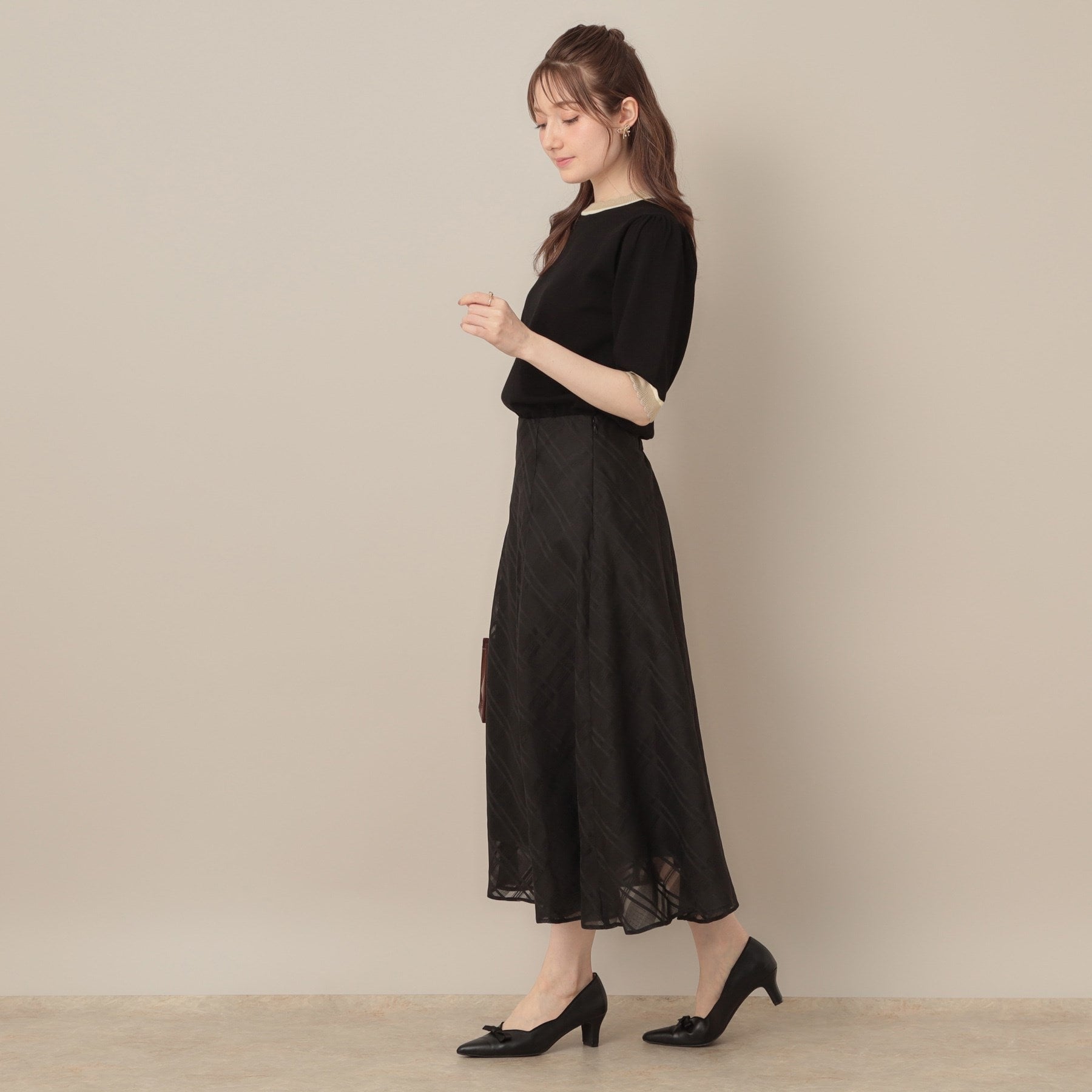 クチュール ブローチ Couture Brooch 配色スカラ5分袖ニット （ブラック(019)） ブラック(019)