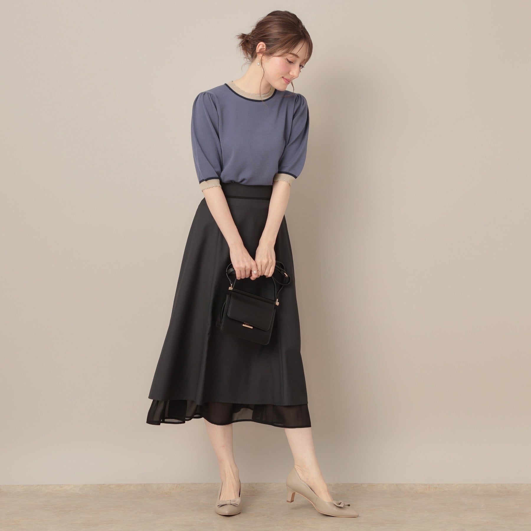 クチュール ブローチ Couture Brooch 配色スカラ5分袖ニット （ブラック(019)） ブラック(019)