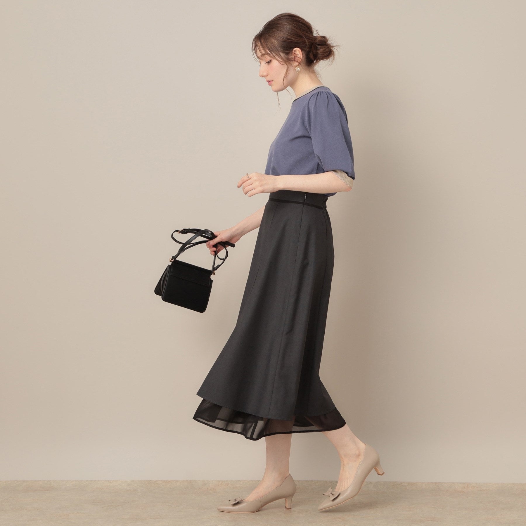 クチュール ブローチ Couture Brooch 配色スカラ5分袖ニット （ブラック(019)） ブラック(019)