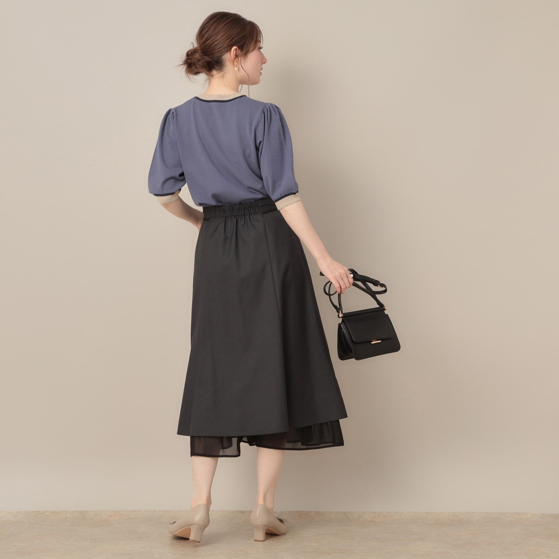 クチュール ブローチ Couture Brooch 配色スカラ5分袖ニット （ブラック(019)） ブラック(019)