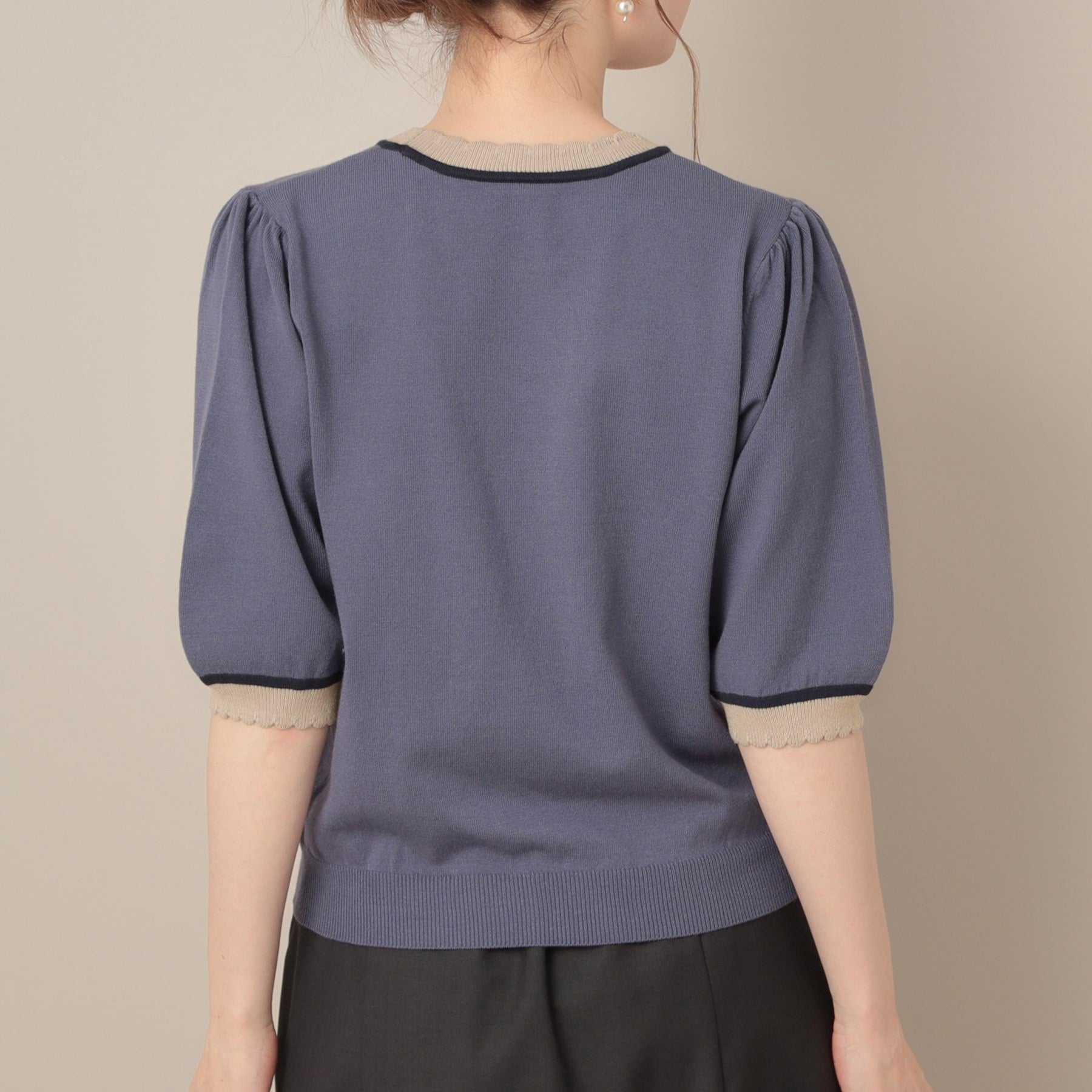 クチュール ブローチ Couture Brooch 配色スカラ5分袖ニット （ブラック(019)） ブラック(019)