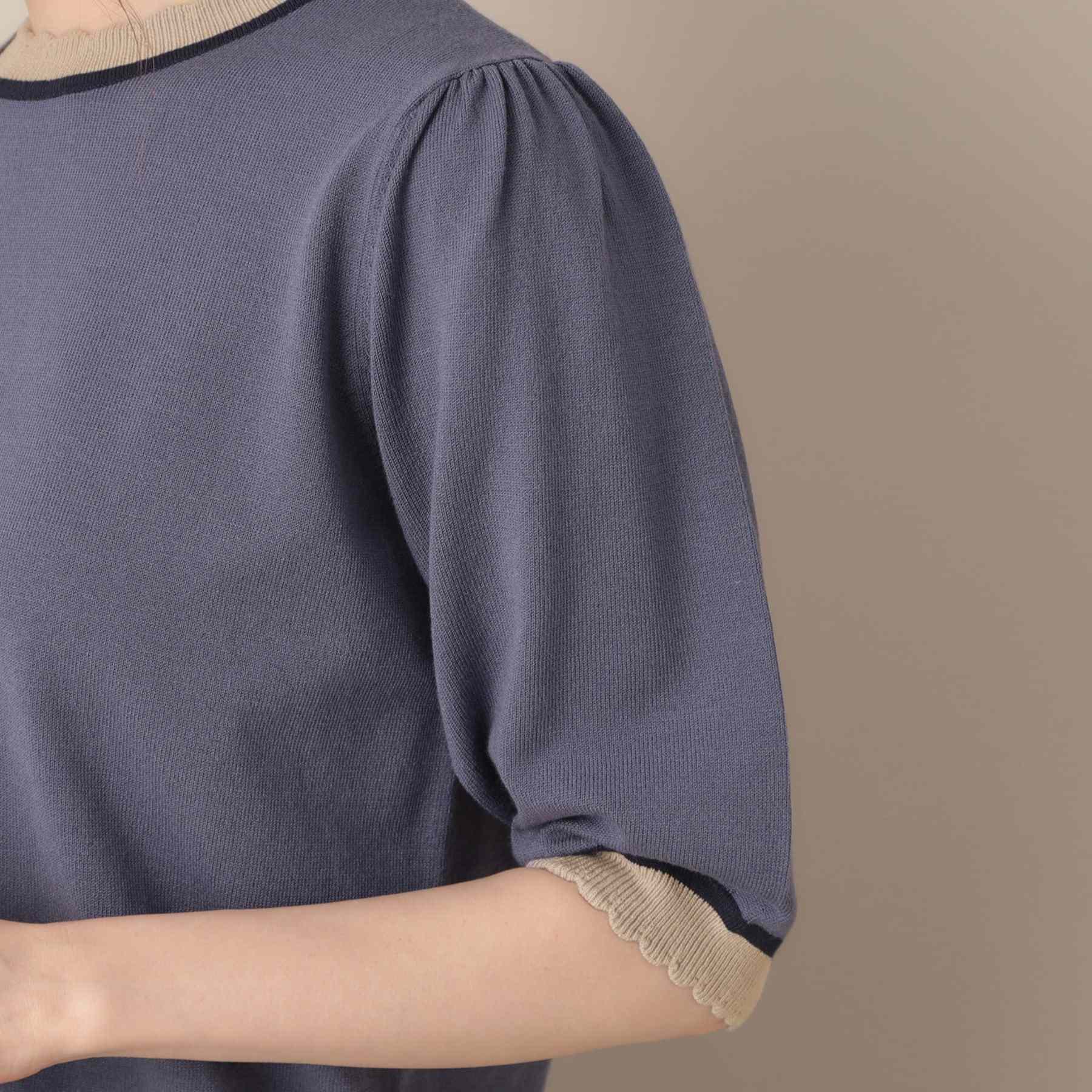 クチュール ブローチ Couture Brooch 配色スカラ5分袖ニット （ブラック(019)） ブラック(019)