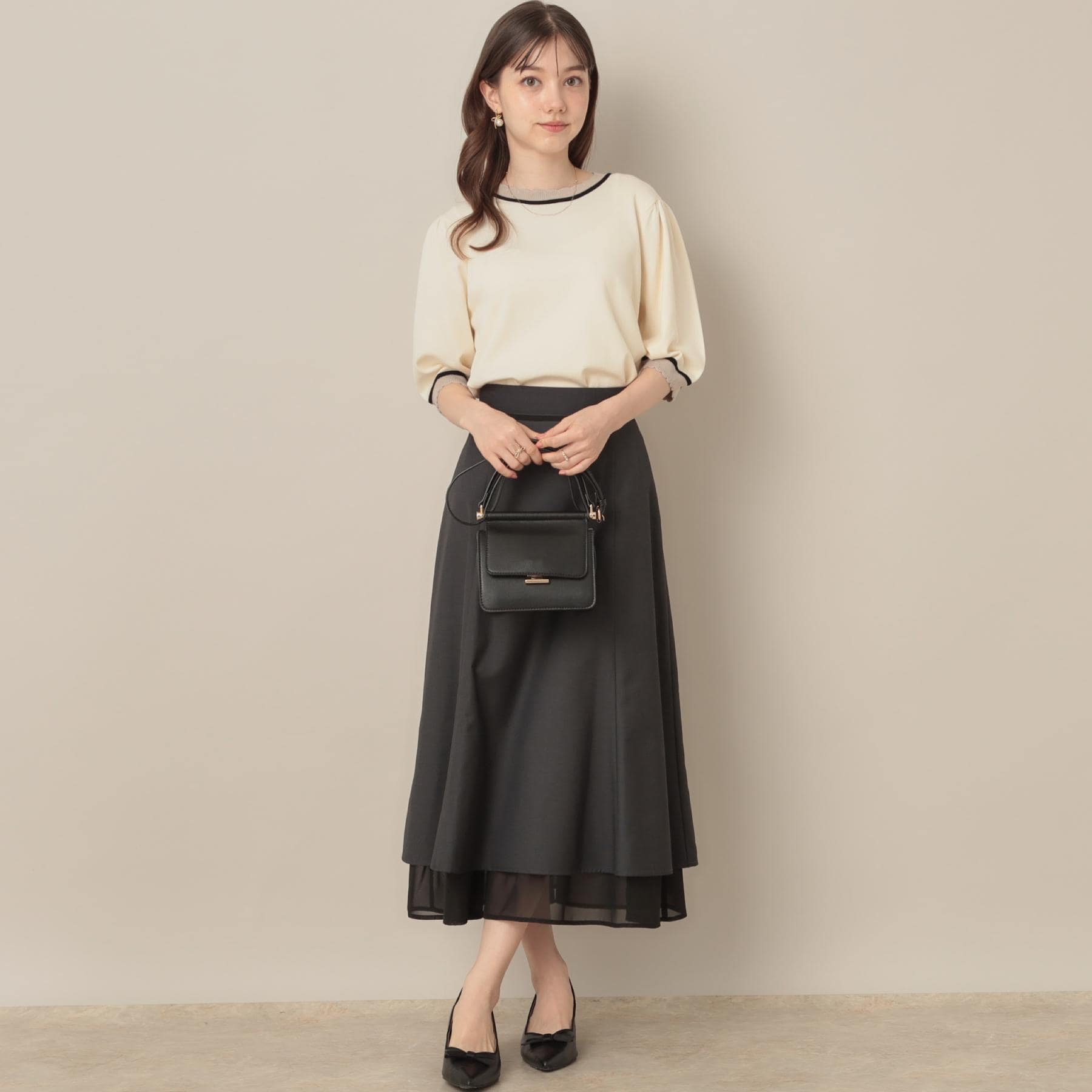 クチュール ブローチ Couture Brooch 配色スカラ5分袖ニット （ブラック(019)） ブラック(019)