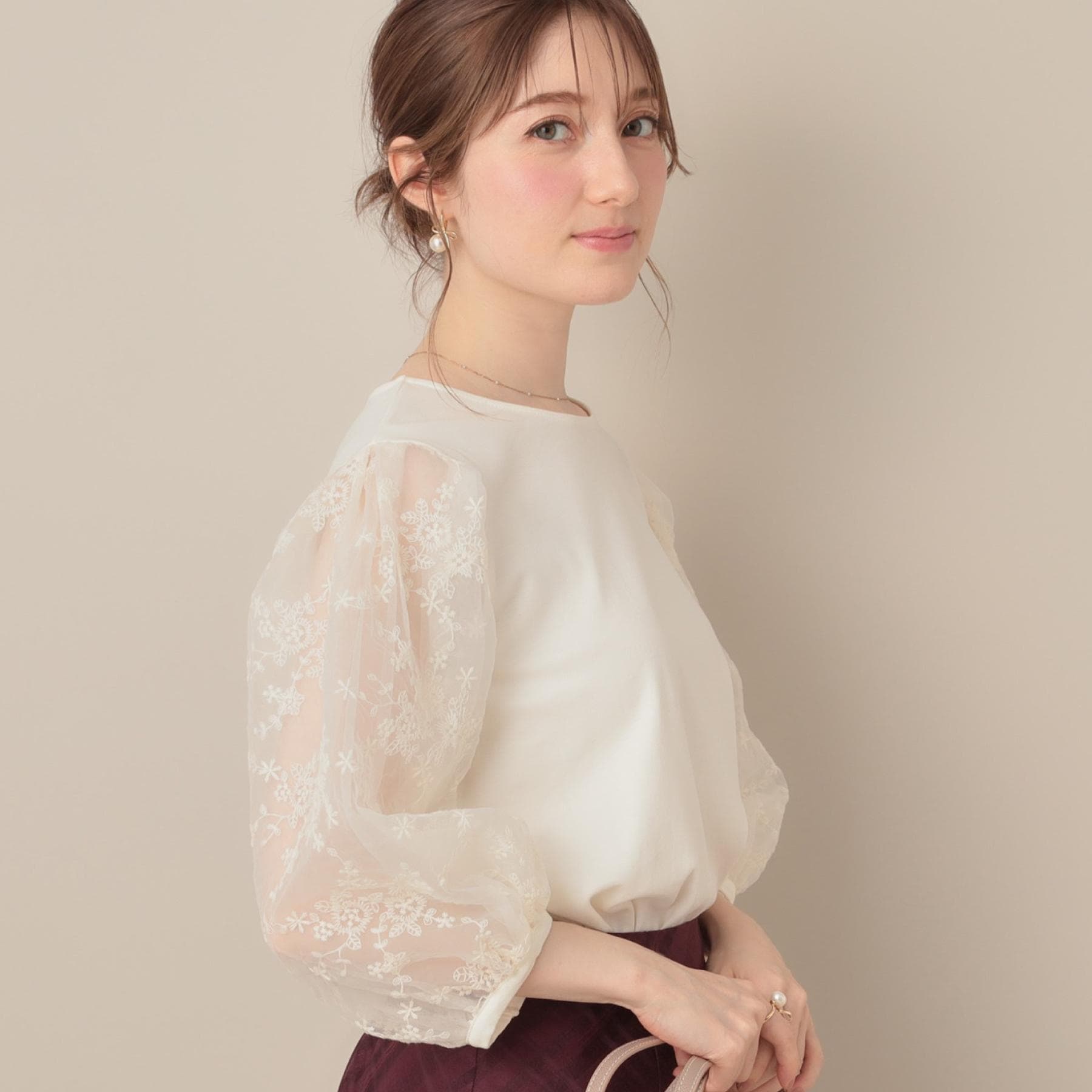 クチュール ブローチ Couture Brooch 袖レースドッキングカットソー （オフホワイト(003)） オフホワイト(003)