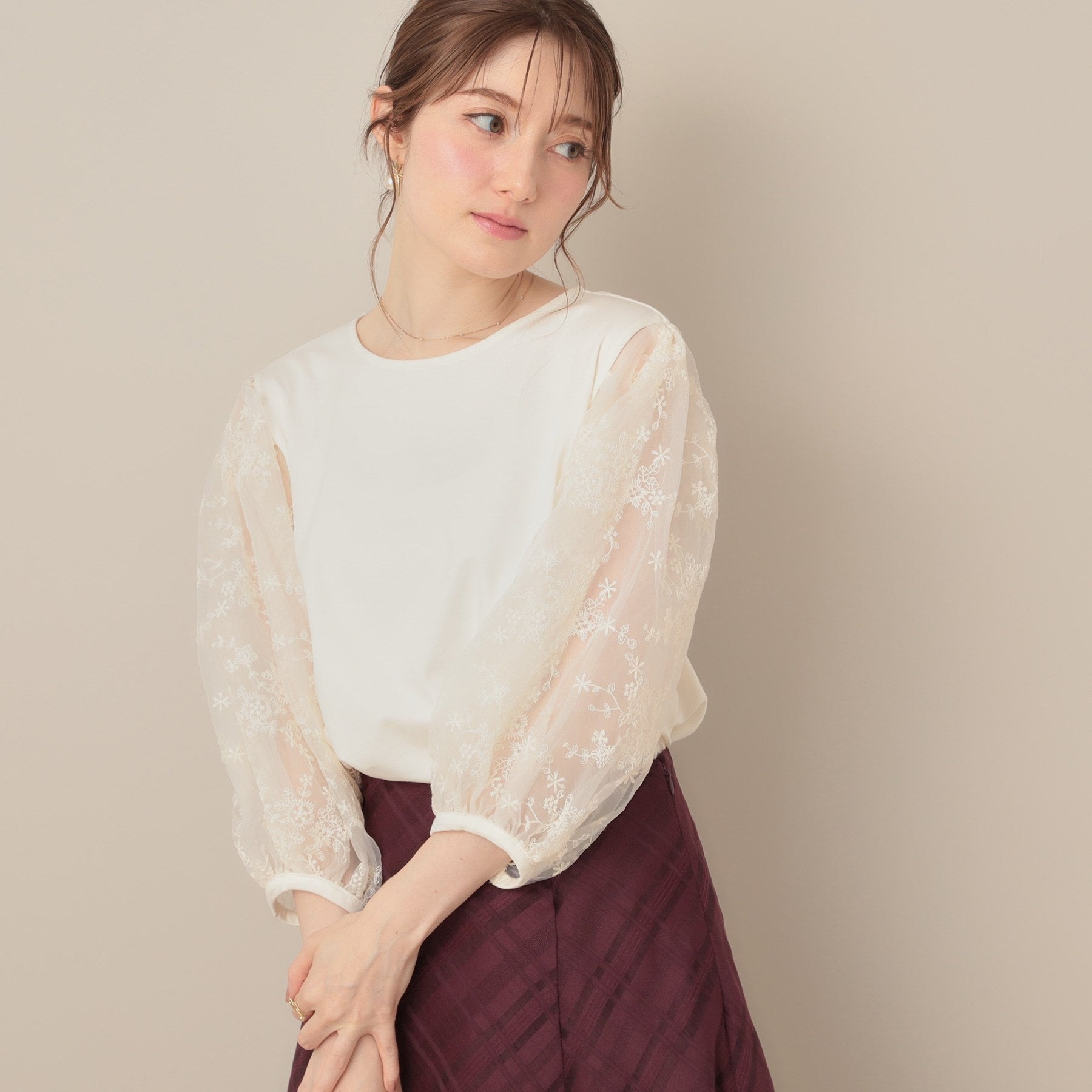 クチュール ブローチ Couture Brooch 袖レースドッキングカットソー （オフホワイト(003)） オフホワイト(003)