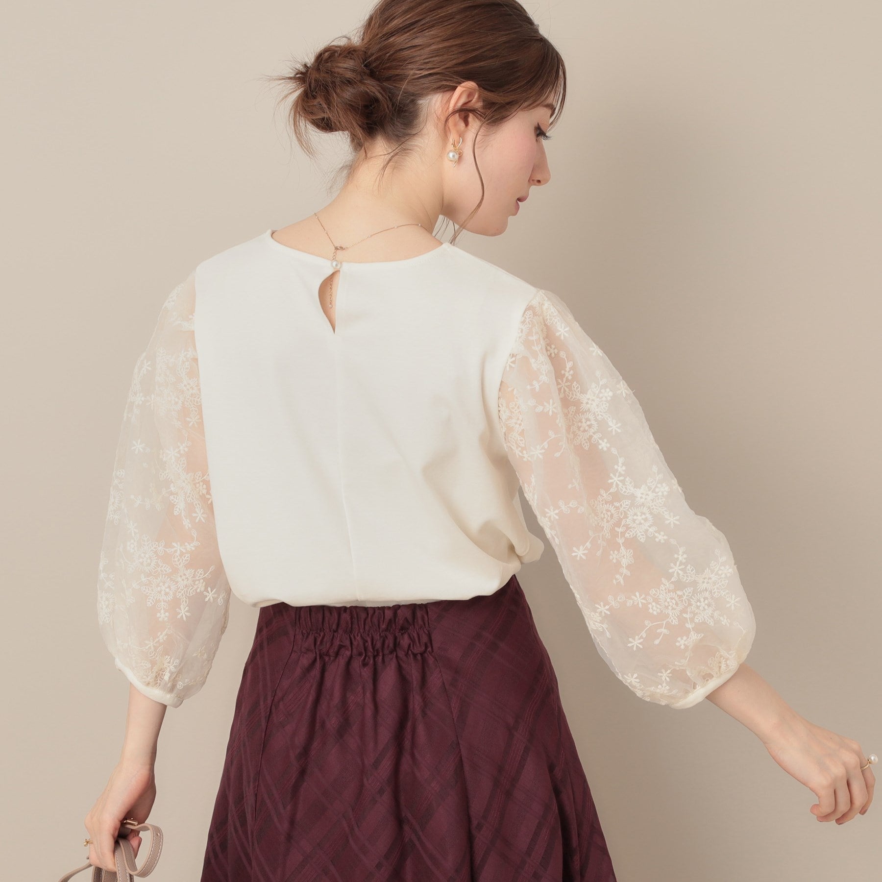 クチュール ブローチ Couture Brooch 袖レースドッキングカットソー （オフホワイト(003)） オフホワイト(003)