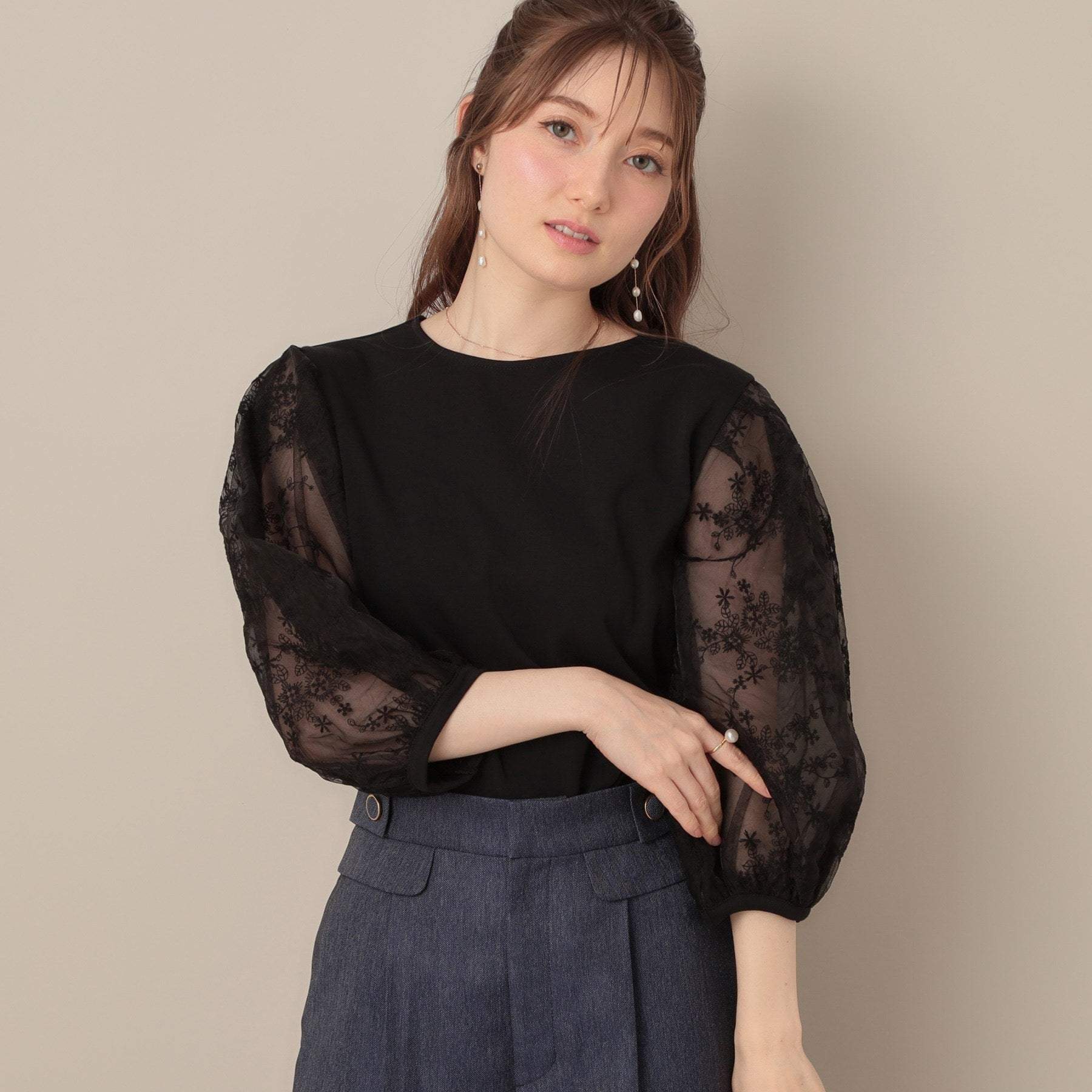 クチュール ブローチ Couture Brooch 袖レースドッキングカットソー （オフホワイト(003)） オフホワイト(003)