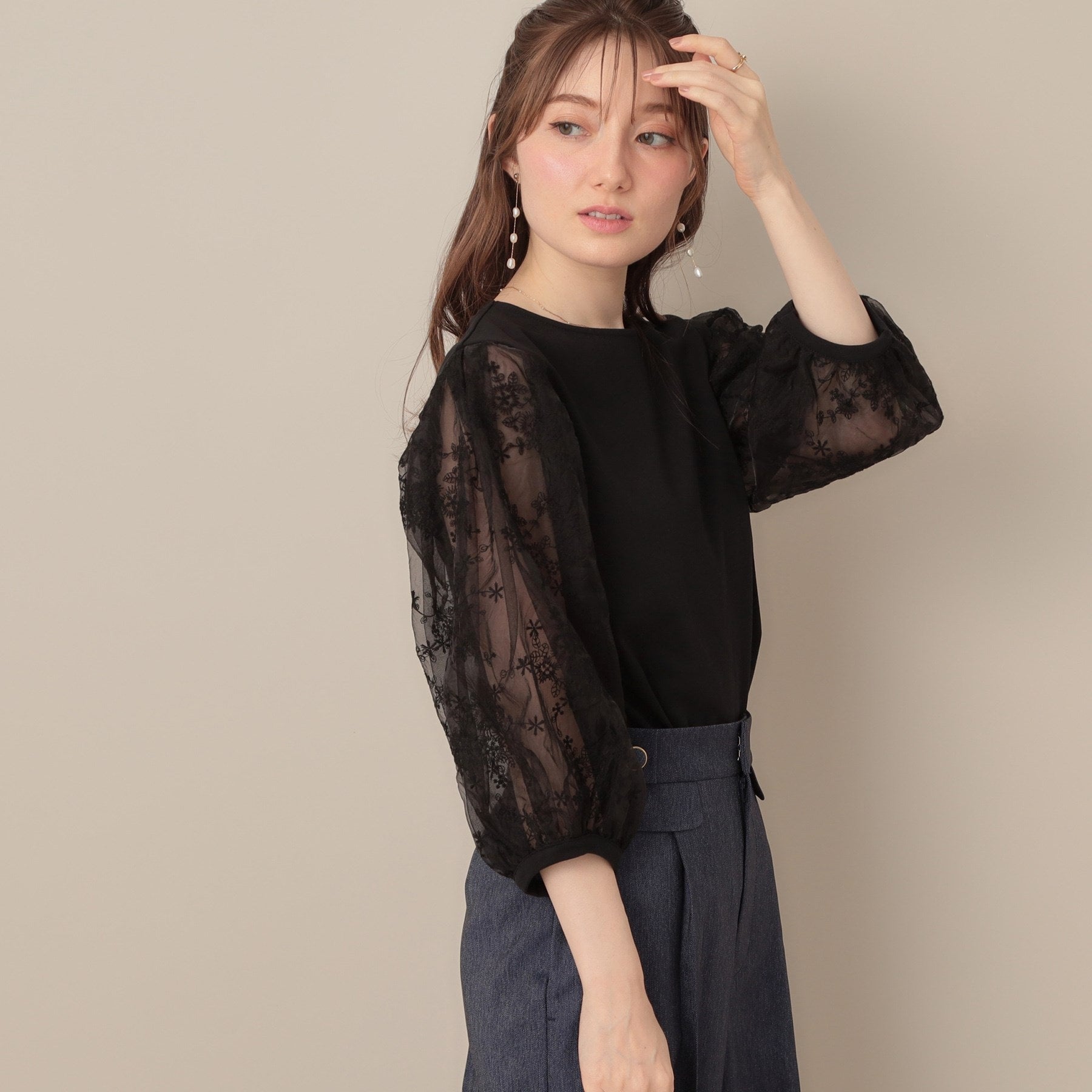 クチュール ブローチ Couture Brooch 袖レースドッキングカットソー （オフホワイト(003)） オフホワイト(003)