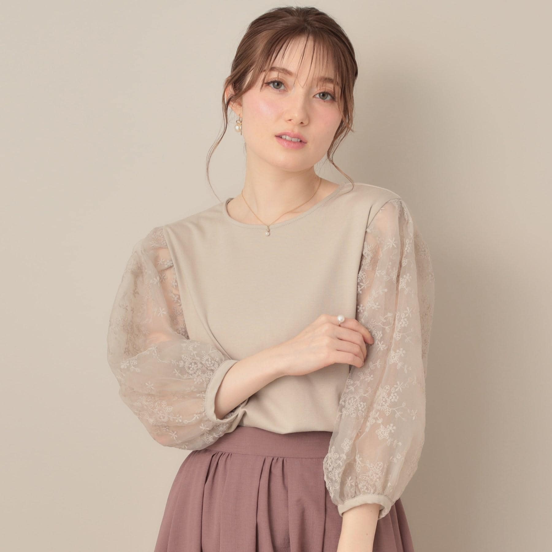 クチュール ブローチ Couture Brooch 袖レースドッキングカットソー （オフホワイト(003)） オフホワイト(003)