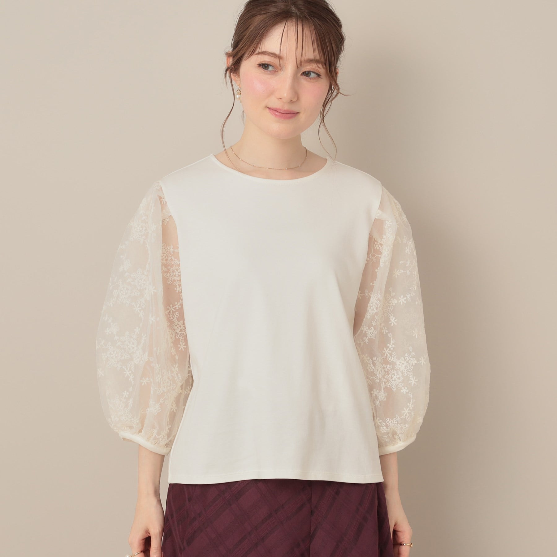 クチュール ブローチ Couture Brooch 袖レースドッキングカットソー （オフホワイト(003)） オフホワイト(003)