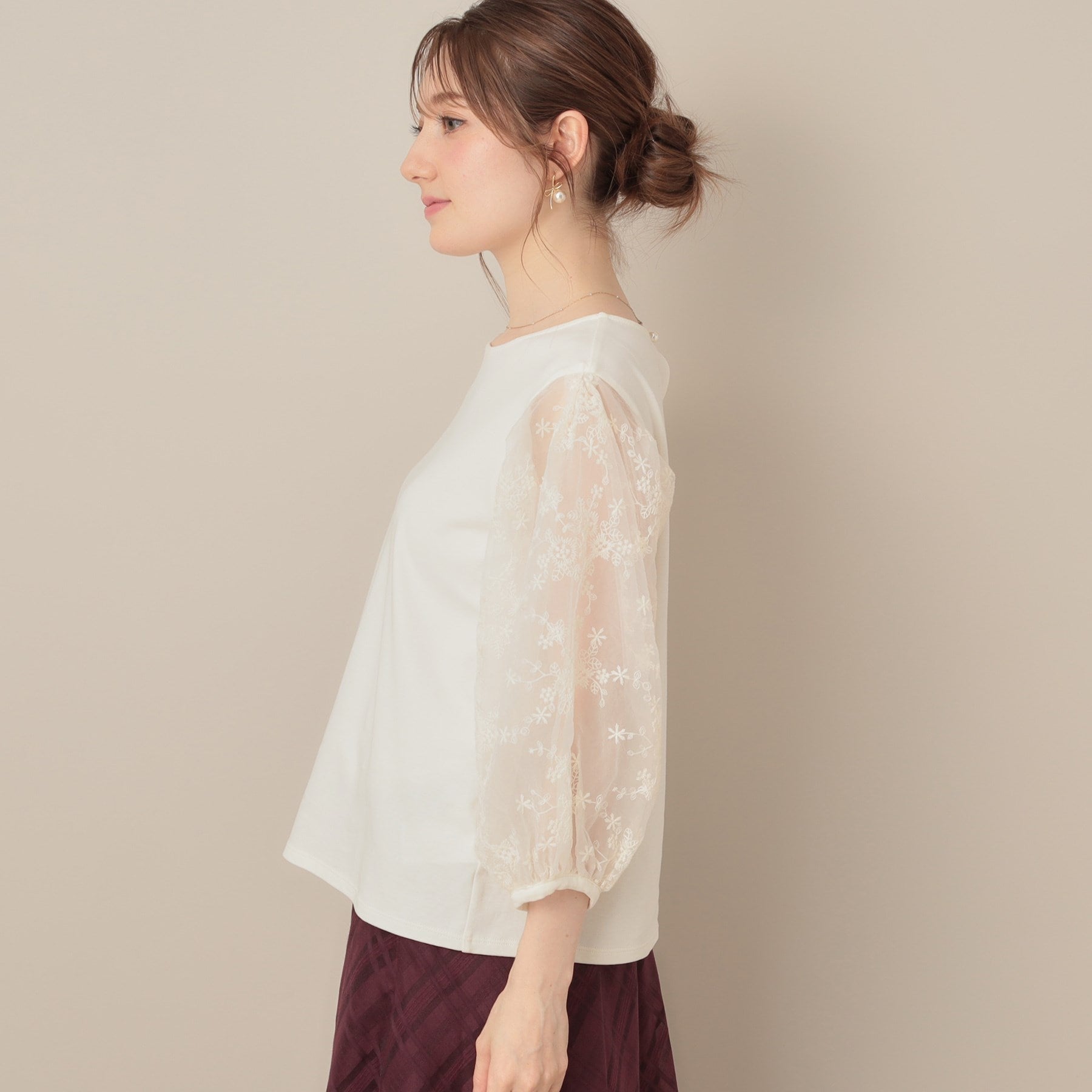 クチュール ブローチ Couture Brooch 袖レースドッキングカットソー （オフホワイト(003)） オフホワイト(003)