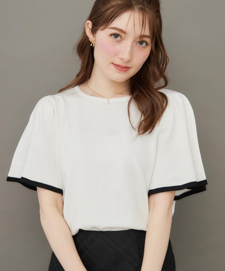 クチュール ブローチ Couture Brooch 配色フレアスリーブニット （ピンク(072)） ピンク(072)