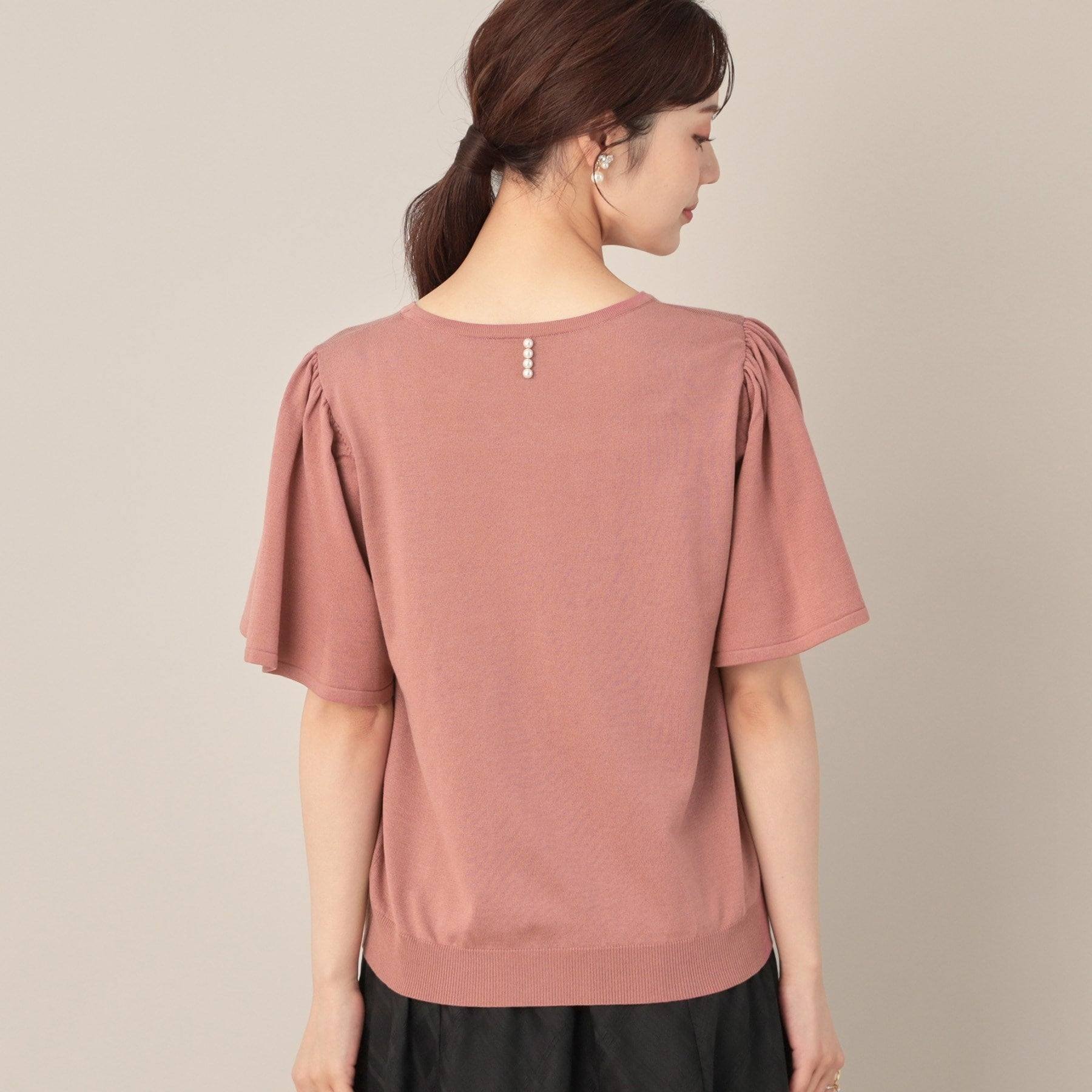 クチュール ブローチ Couture Brooch 【フェミニン・5分袖・通勤】配色フレアスリーブニット （オフホワイト(503)） オフホワイト(503)