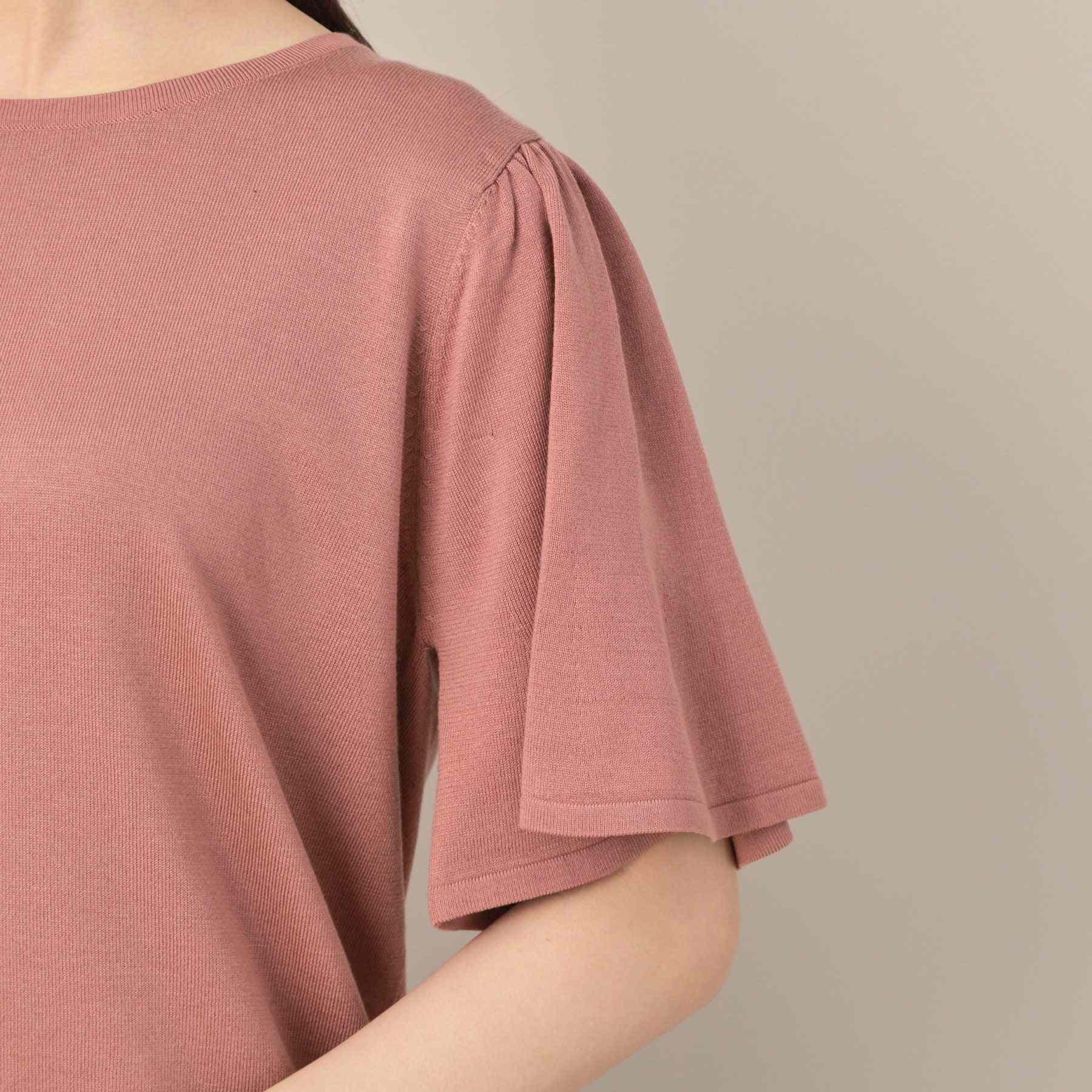 クチュール ブローチ Couture Brooch 【フェミニン・5分袖・通勤】配色フレアスリーブニット （オフホワイト(503)） オフホワイト(503)