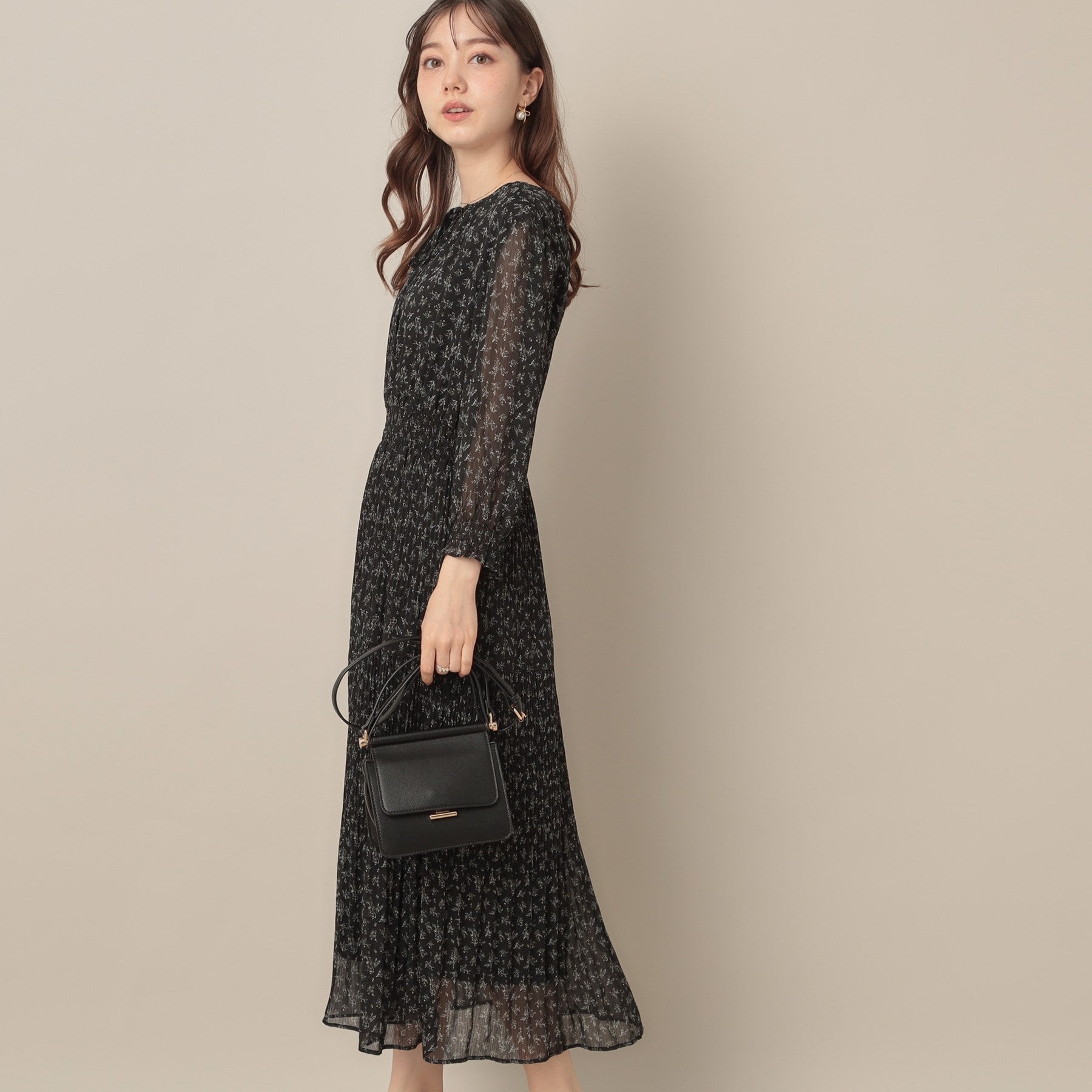 クチュール ブローチ Couture Brooch 【一枚で着映える・花柄・通勤】シフォン楊柳小花ワンピース （ボルドー(164)） ボルドー(164)