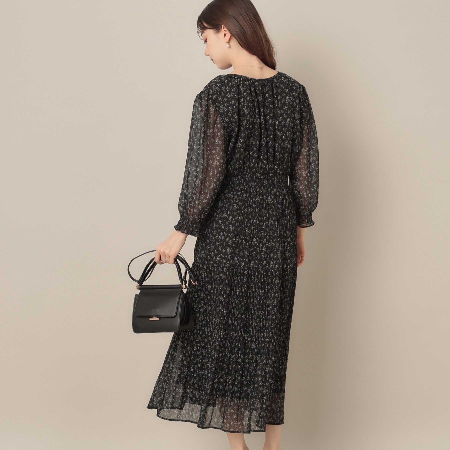 クチュール ブローチ Couture Brooch 【一枚で着映える・花柄・通勤】シフォン楊柳小花ワンピース （ボルドー(164)） ボルドー(164)