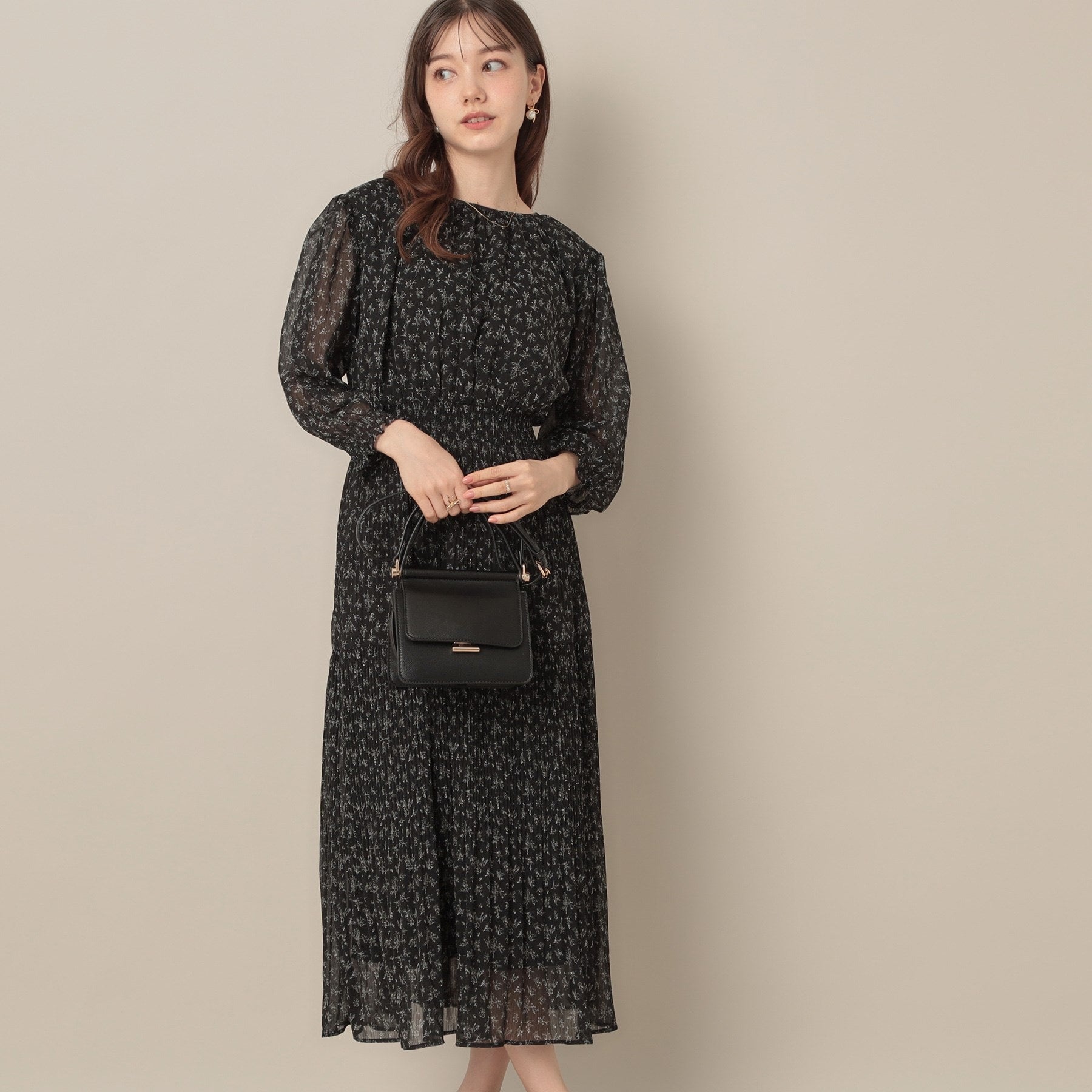 クチュール ブローチ Couture Brooch 【一枚で着映える・花柄・通勤】シフォン楊柳小花ワンピース （ボルドー(164)） ボルドー(164)