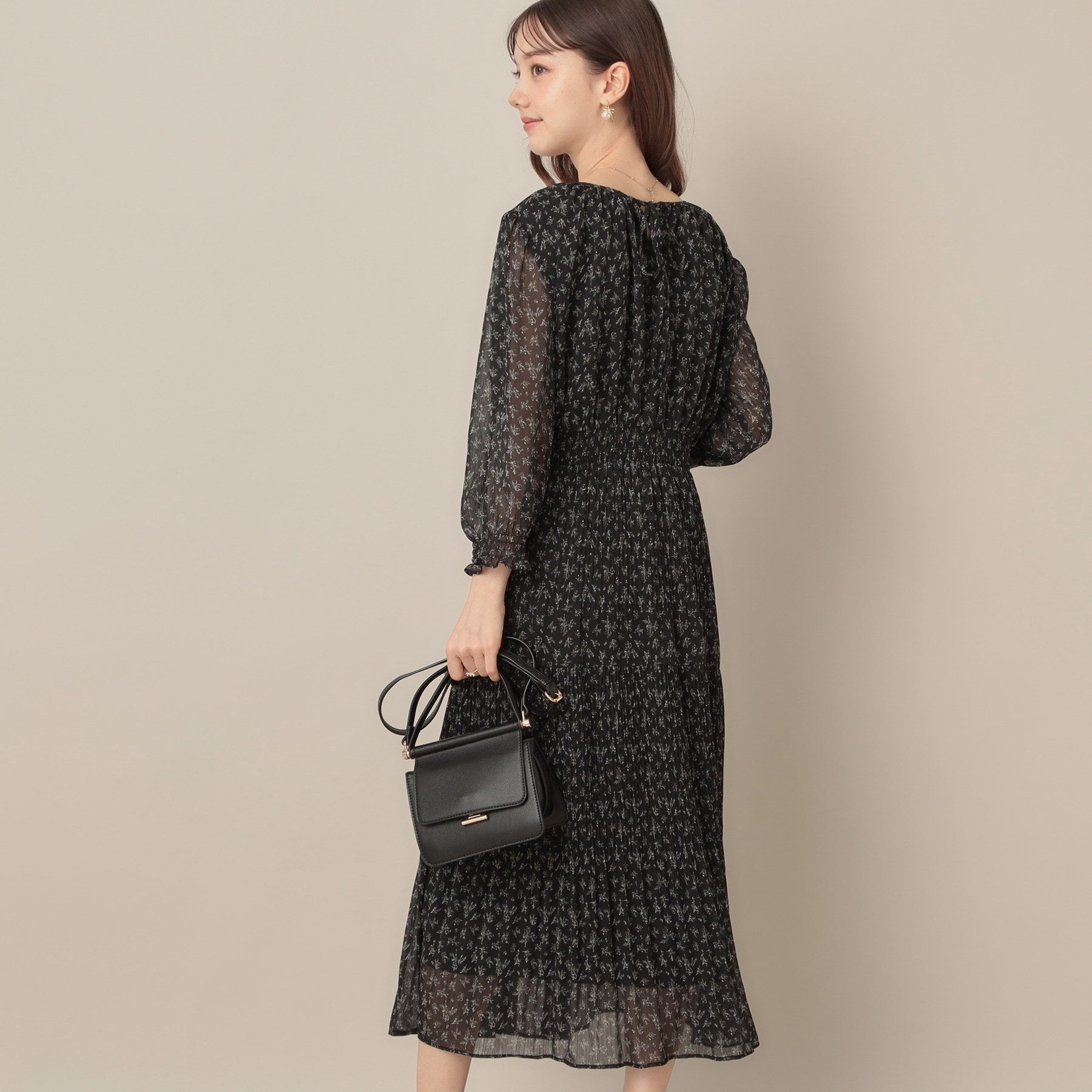 クチュール ブローチ Couture Brooch 【一枚で着映える・花柄・通勤】シフォン楊柳小花ワンピース （ボルドー(164)） ボルドー(164)