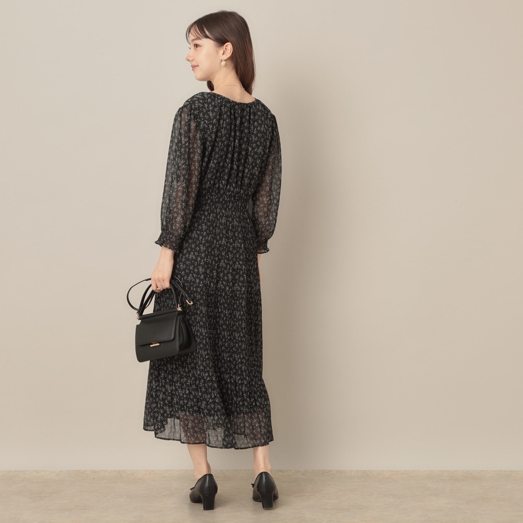 クチュール ブローチ Couture Brooch 【一枚で着映える・花柄・通勤】シフォン楊柳小花ワンピース （ボルドー(164)） ボルドー(164)