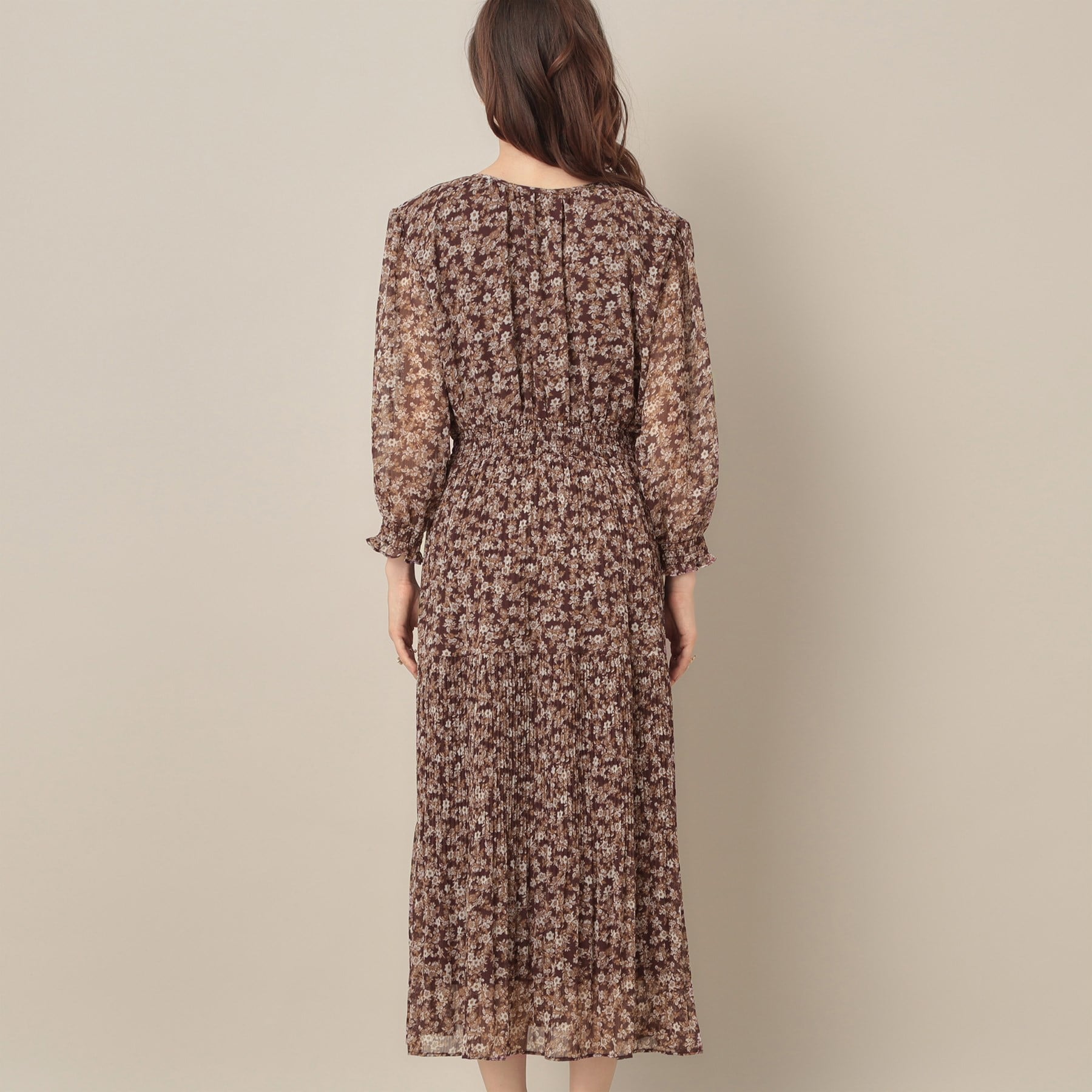 クチュール ブローチ Couture Brooch 【一枚で着映える・花柄・通勤】シフォン楊柳小花ワンピース （ボルドー(164)） ボルドー(164)