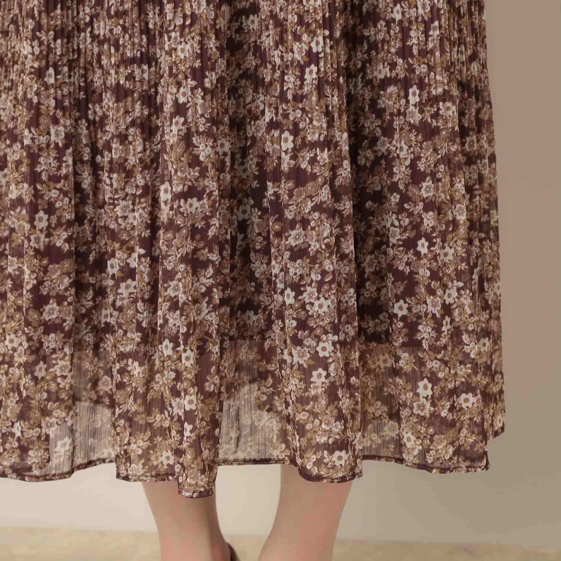 クチュール ブローチ Couture Brooch 【一枚で着映える・花柄・通勤】シフォン楊柳小花ワンピース （ボルドー(164)） ボルドー(164)