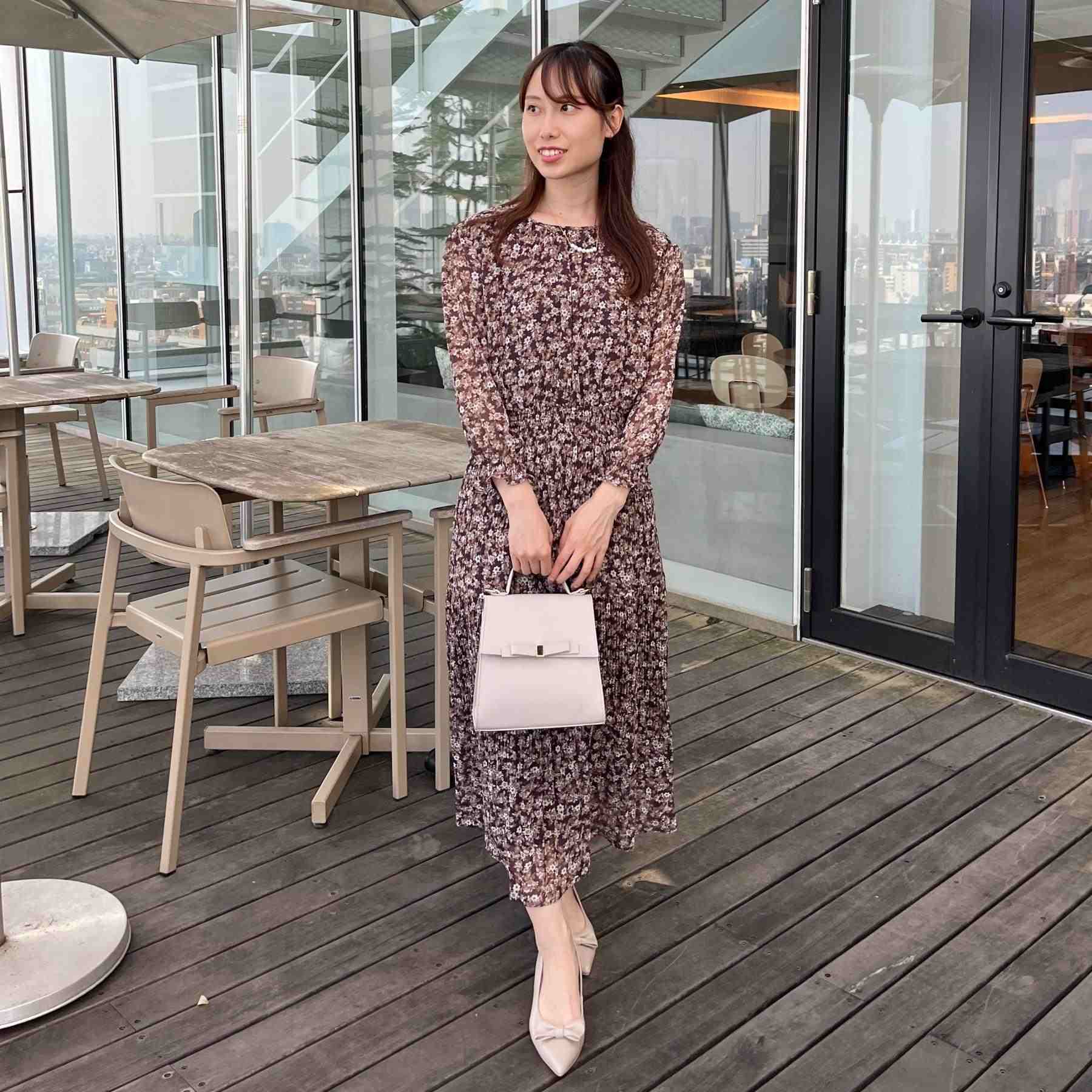 クチュール ブローチ Couture Brooch 【一枚で着映える・花柄・通勤】シフォン楊柳小花ワンピース （ボルドー(164)） ボルドー(164)