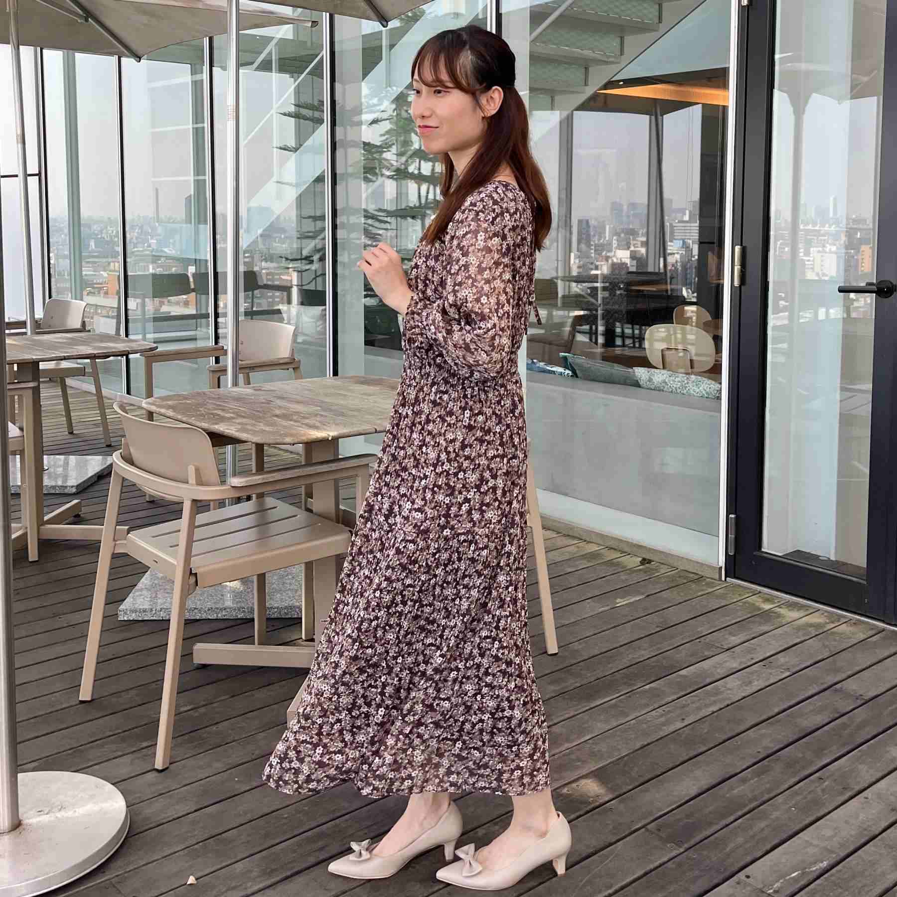 クチュール ブローチ Couture Brooch 【一枚で着映える・花柄・通勤】シフォン楊柳小花ワンピース （ボルドー(164)） ボルドー(164)