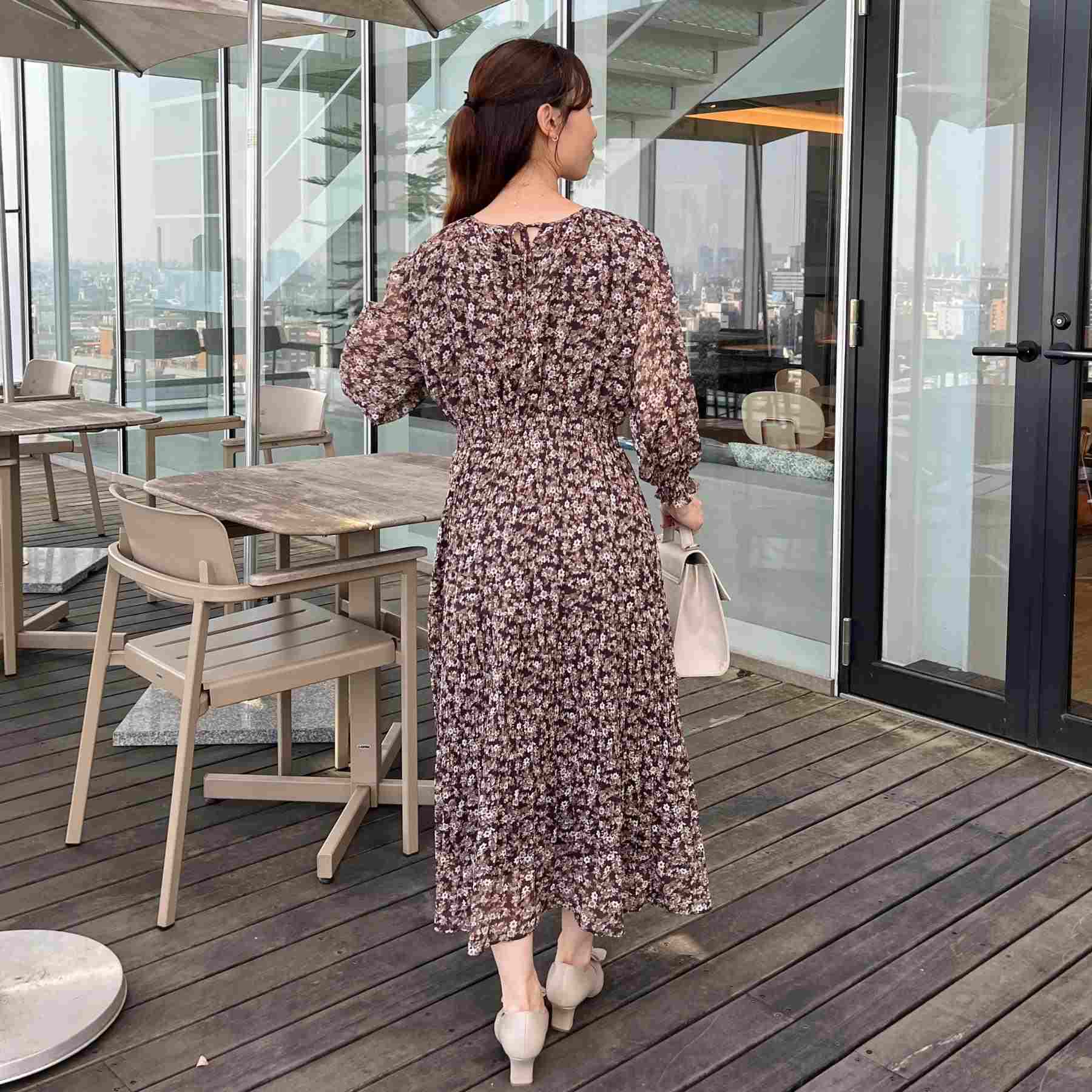 クチュール ブローチ Couture Brooch 【一枚で着映える・花柄・通勤】シフォン楊柳小花ワンピース （ボルドー(164)） ボルドー(164)