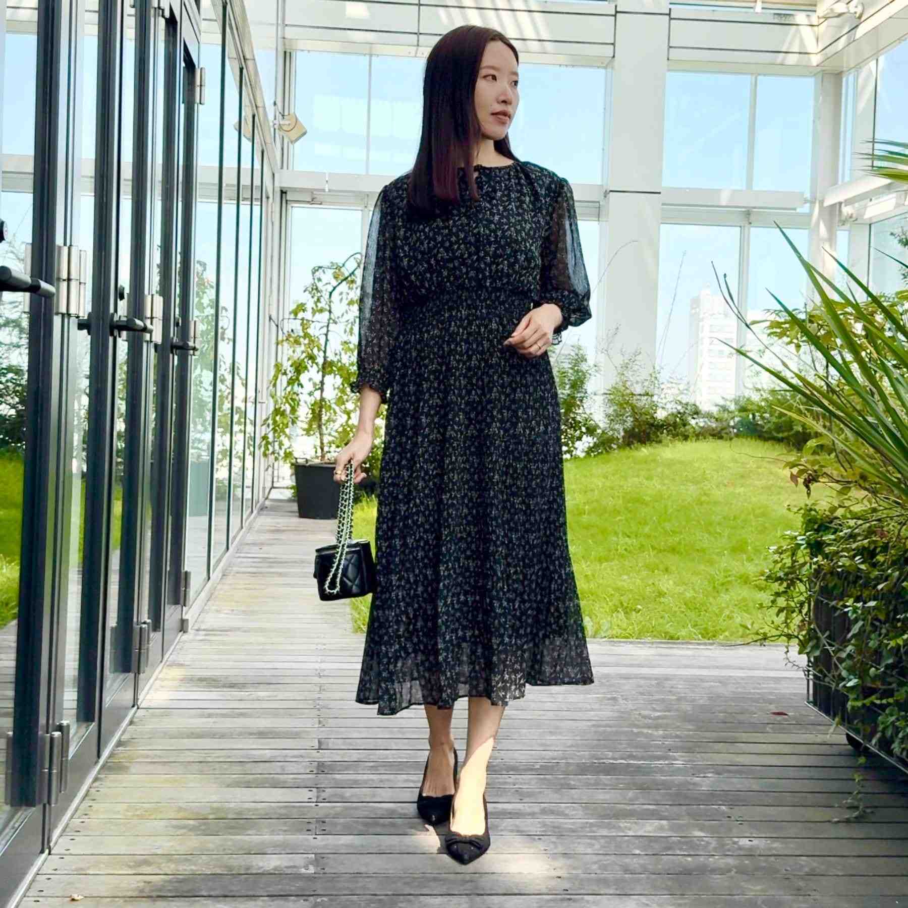 クチュール ブローチ Couture Brooch 【一枚で着映える・花柄・通勤】シフォン楊柳小花ワンピース （ボルドー(164)） ボルドー(164)