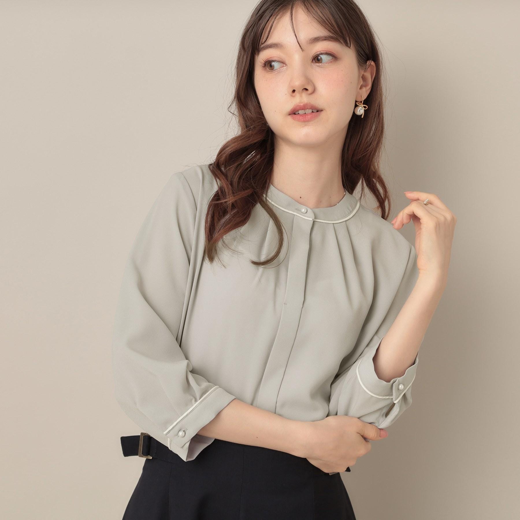 クチュール ブローチ Couture Brooch 配色ジョーゼットブラウス （アイボリー(504)） アイボリー(504)
