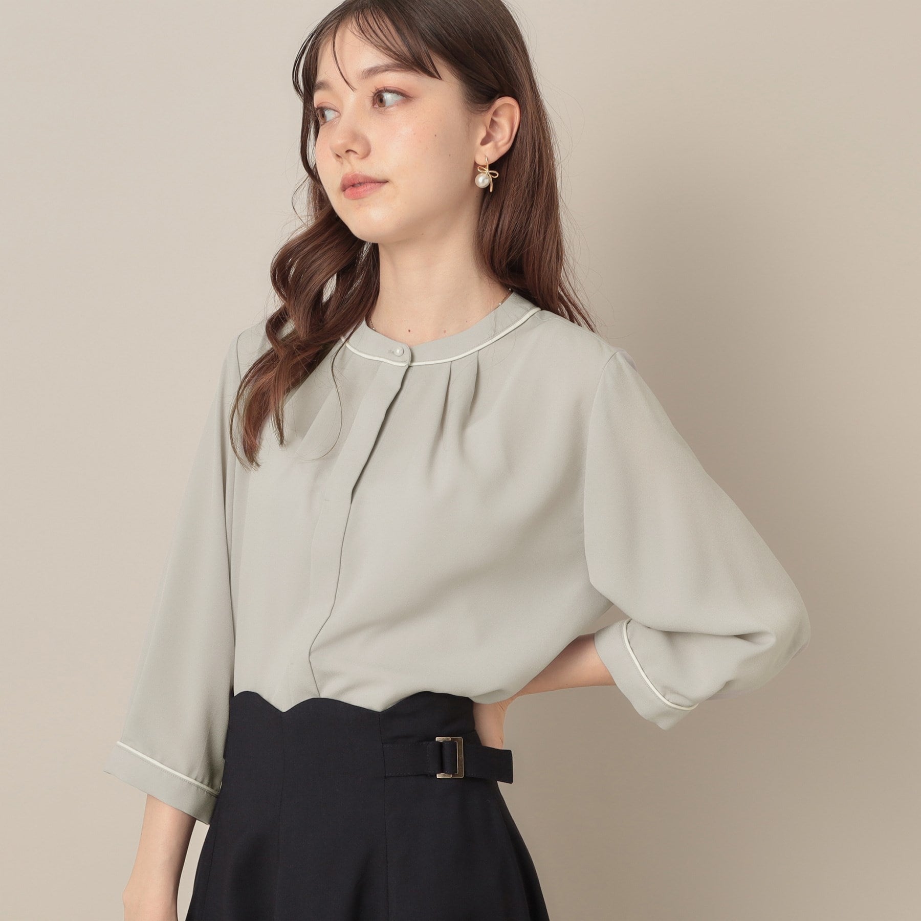 クチュール ブローチ Couture Brooch 配色ジョーゼットブラウス （アイボリー(504)） アイボリー(504)