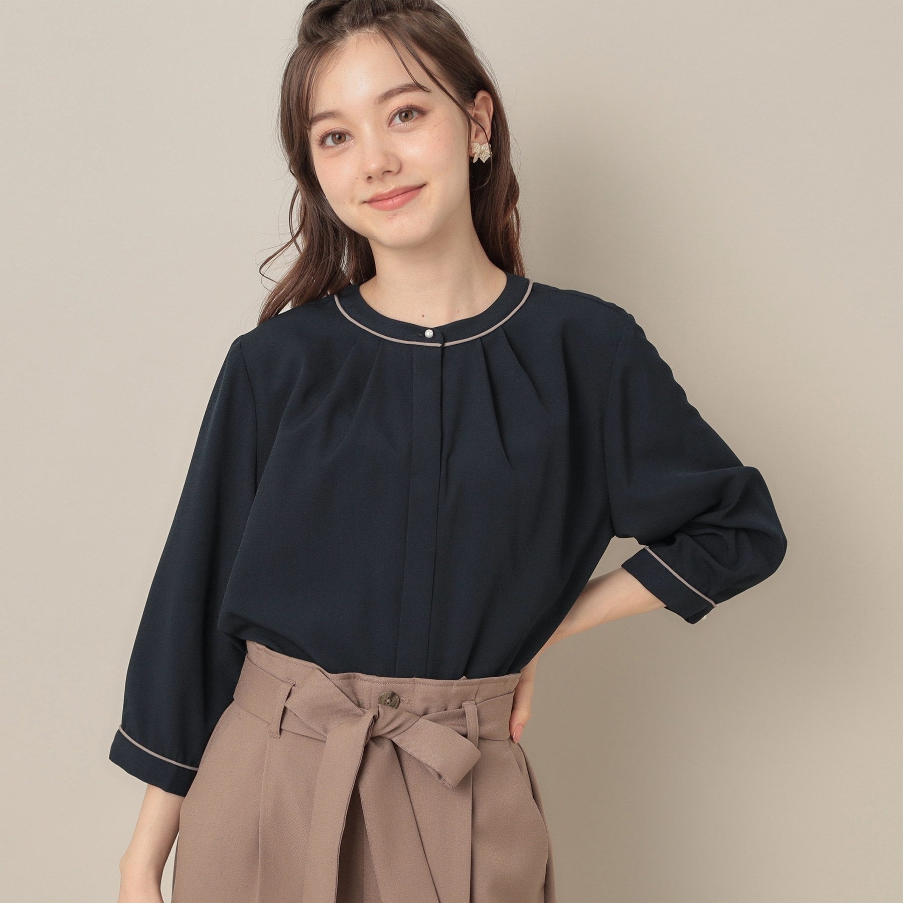 クチュール ブローチ Couture Brooch 配色ジョーゼットブラウス （ネイビー(594)） ネイビー(594)