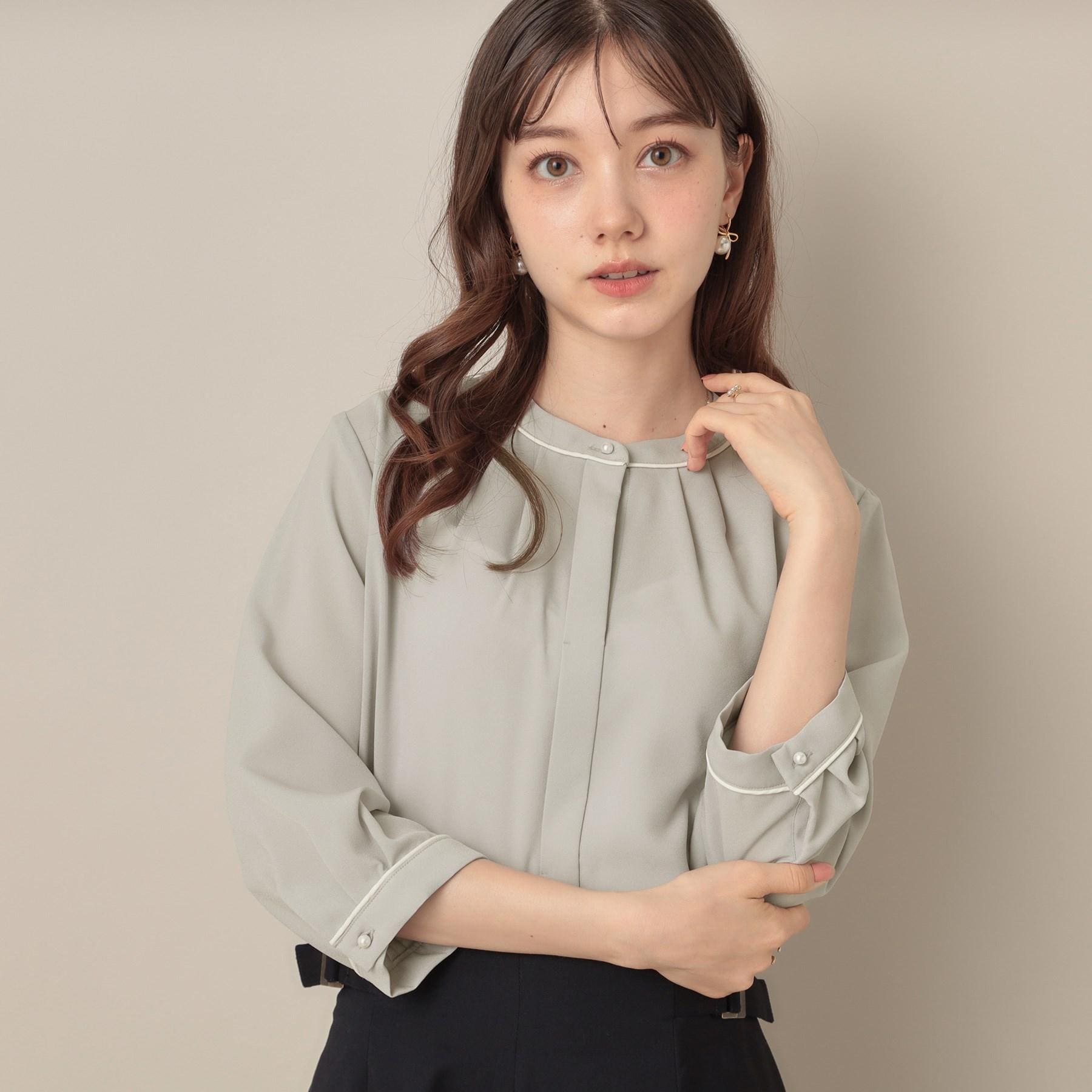 クチュール ブローチ Couture Brooch 配色ジョーゼットブラウス （グレー(512)） グレー(512)