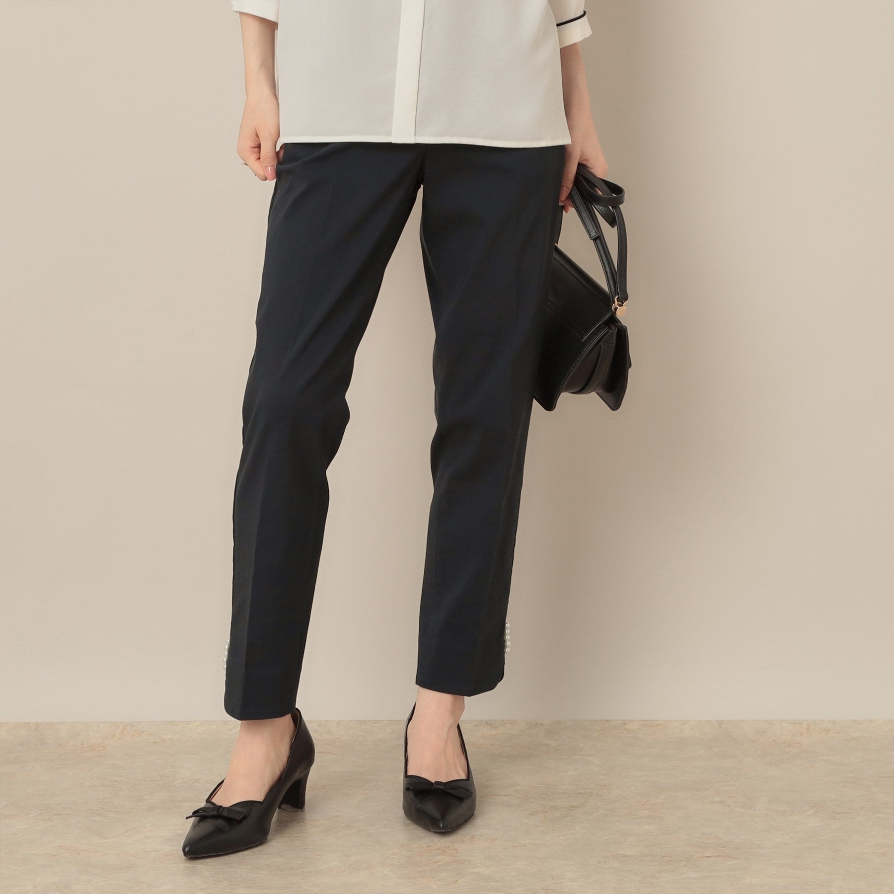 クチュール ブローチ Couture Brooch ポイントパール調ハイパーストレッチパンツ （ネイビー(094)） ネイビー(094)