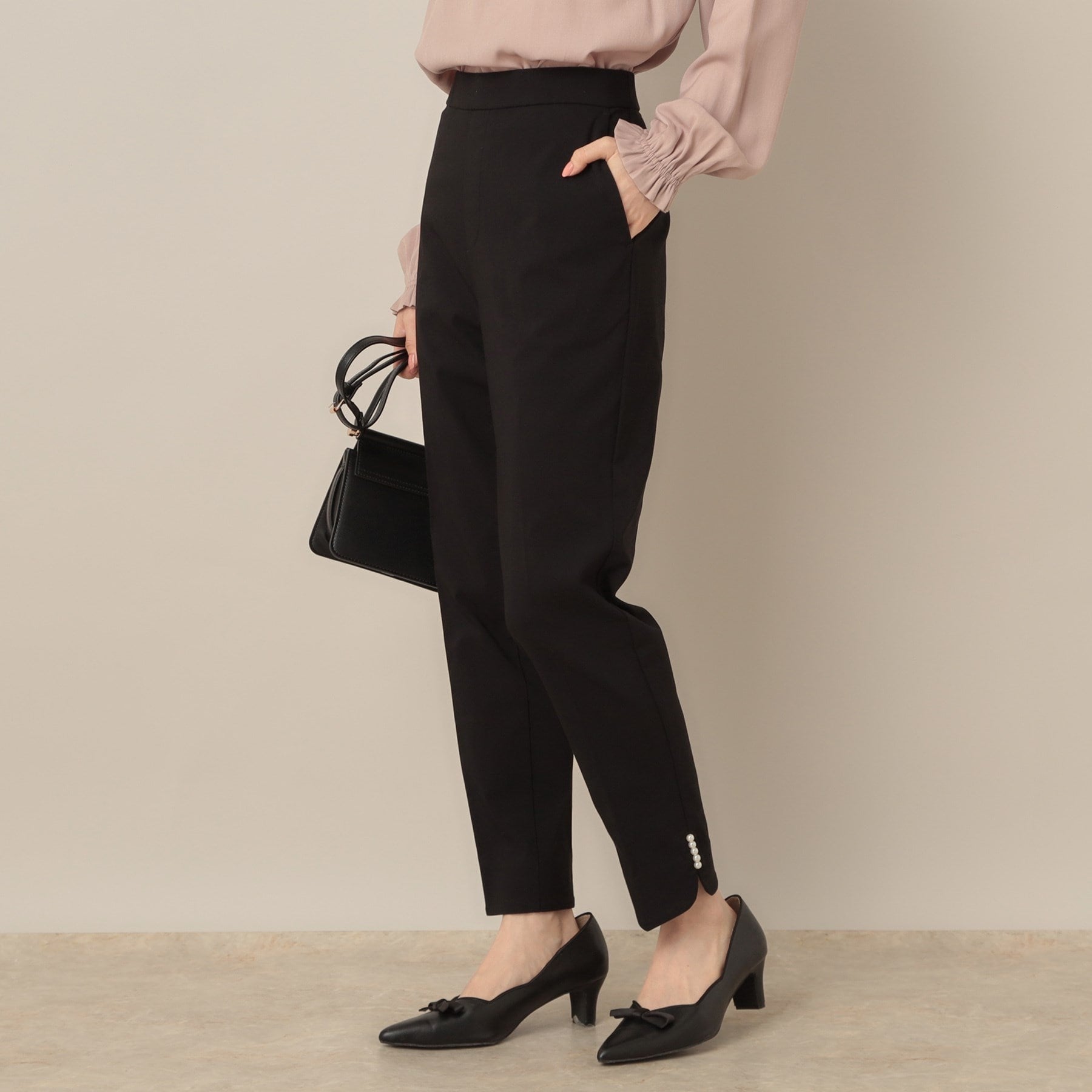 クチュール ブローチ Couture Brooch ポイントパール調ハイパーストレッチパンツ （ブラック(019)） ブラック(019)