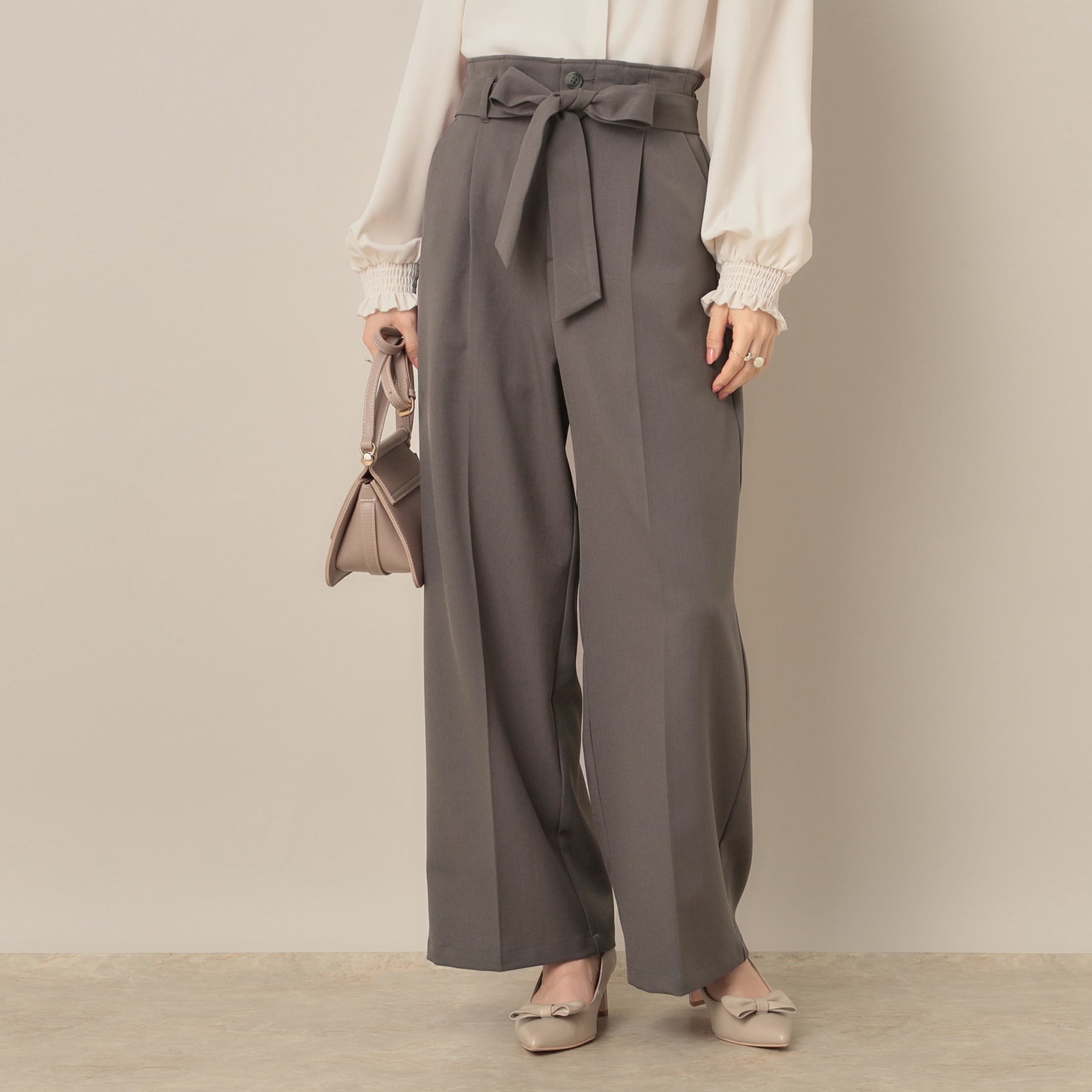 クチュール ブローチ Couture Brooch ウエストリボン サスペンダー付きワイドパンツ （チャコールグレー(013)） チャコールグレー(013)