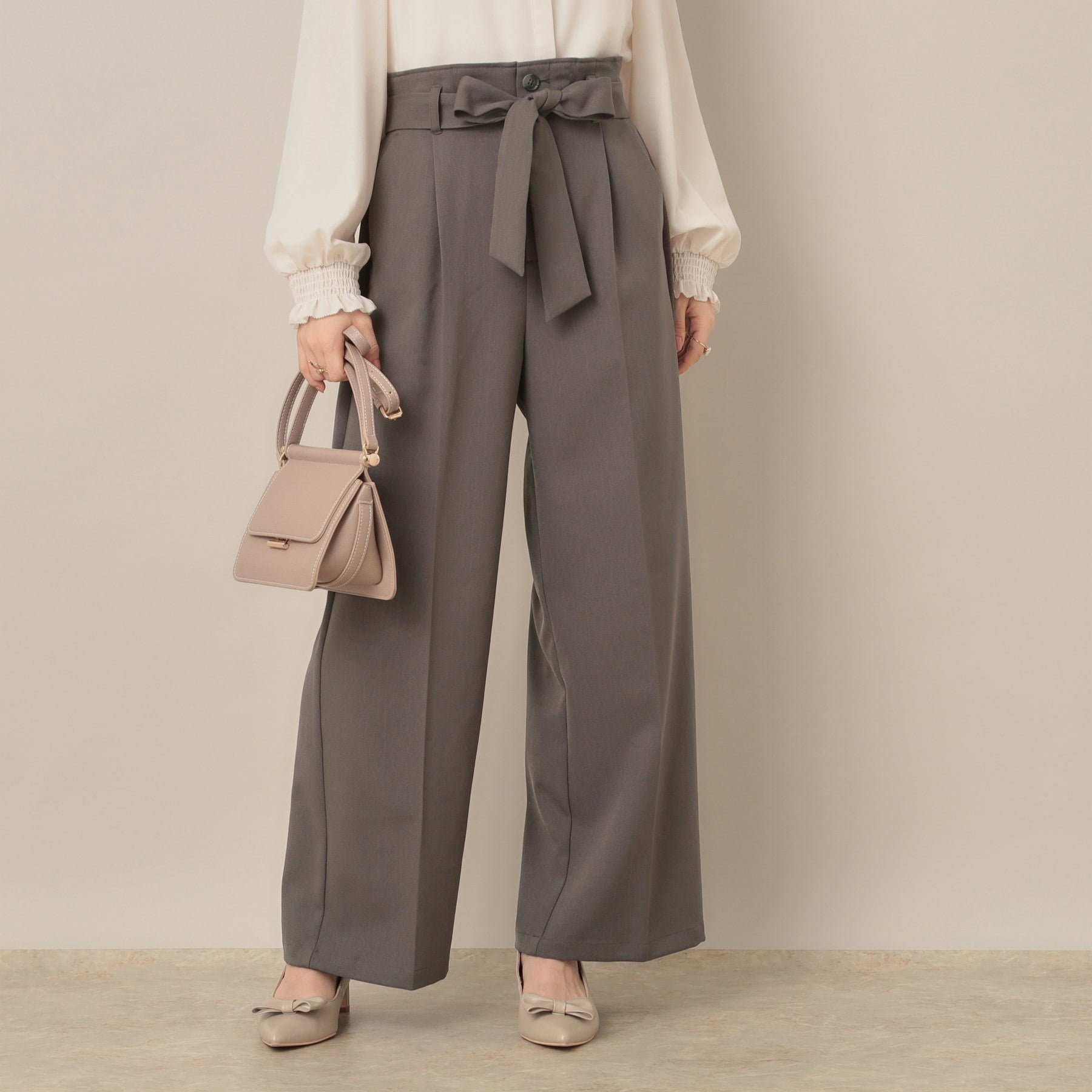 クチュール ブローチ Couture Brooch ウエストリボン サスペンダー付きワイドパンツ （チャコールグレー(013)） チャコールグレー(013)