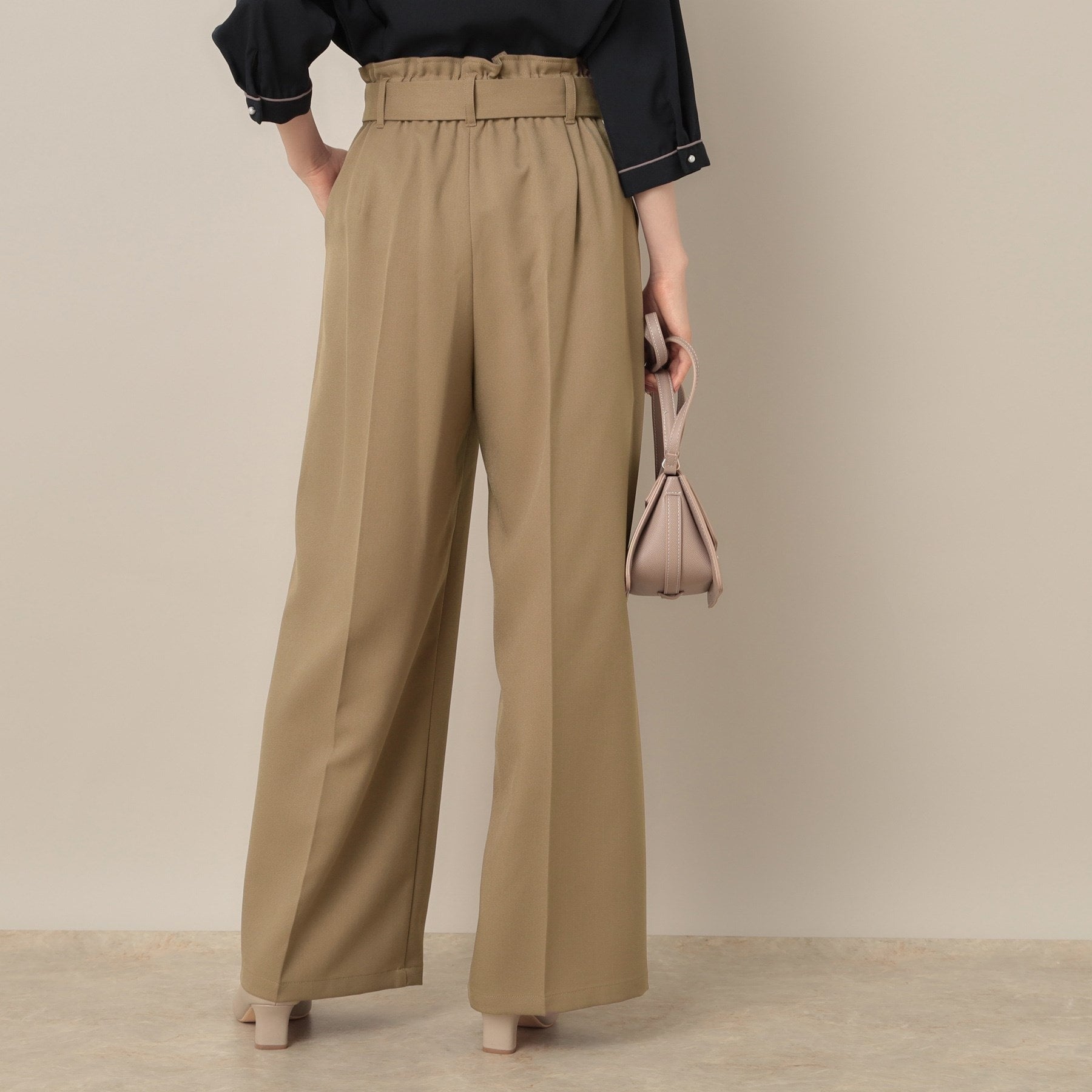 クチュール ブローチ Couture Brooch ウエストリボン サスペンダー付きワイドパンツ （チャコールグレー(013)） チャコールグレー(013)