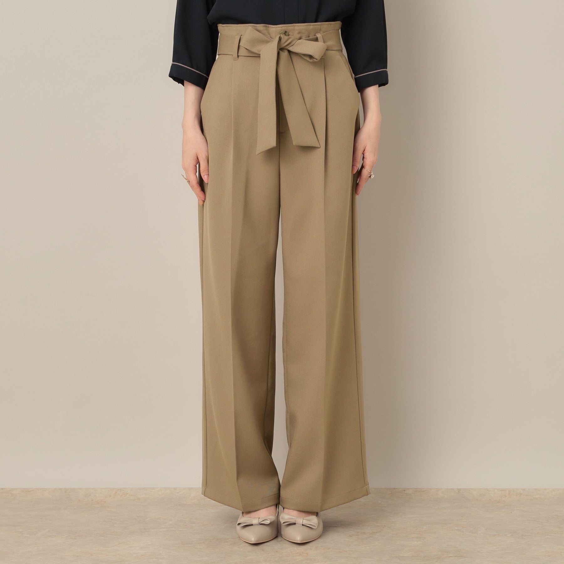 クチュール ブローチ Couture Brooch ウエストリボン サスペンダー付きワイドパンツ （チャコールグレー(013)） チャコールグレー(013)