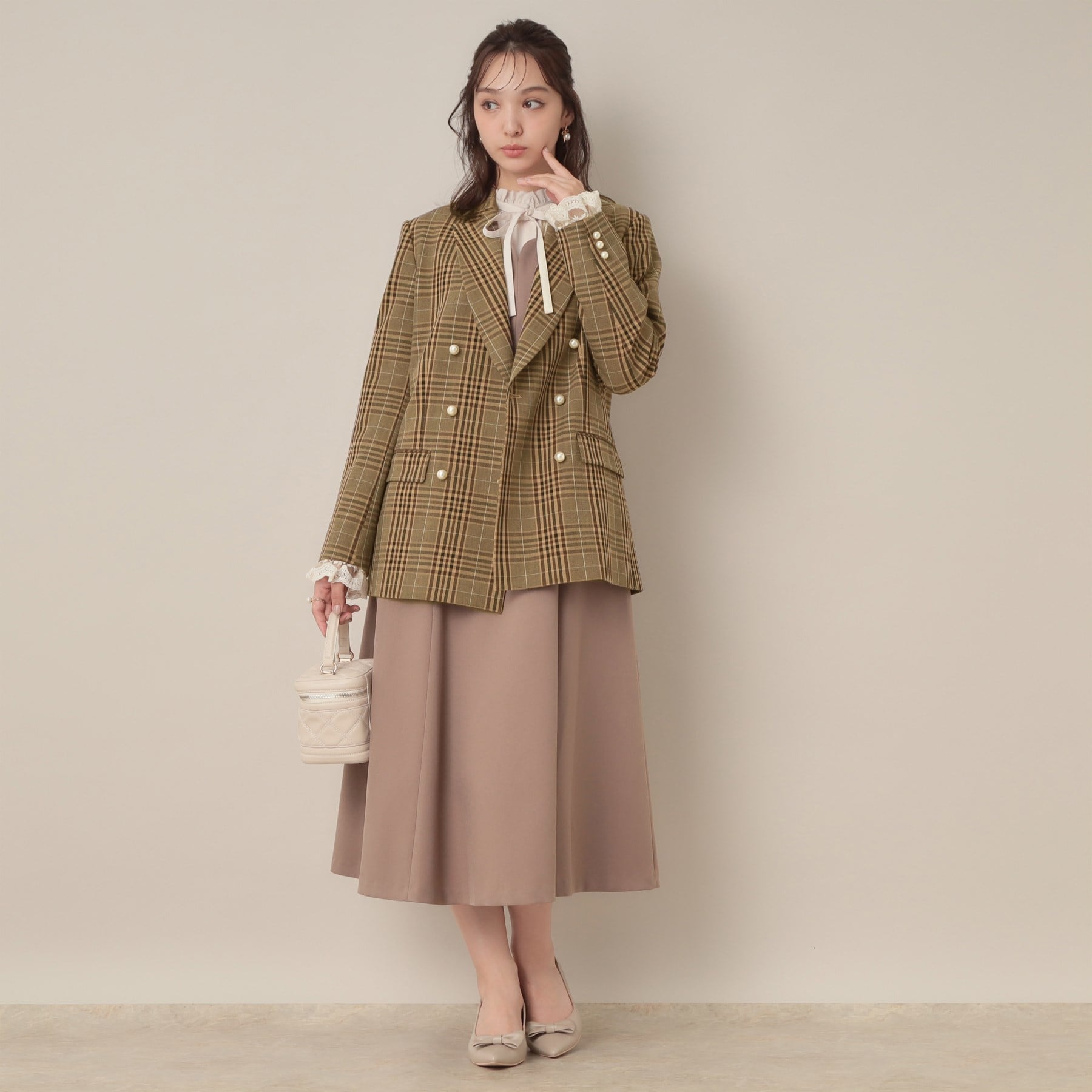 クチュール ブローチ Couture Brooch レースカフス パール調釦テーラードジャケット （ネイビー(094)） ネイビー(094)