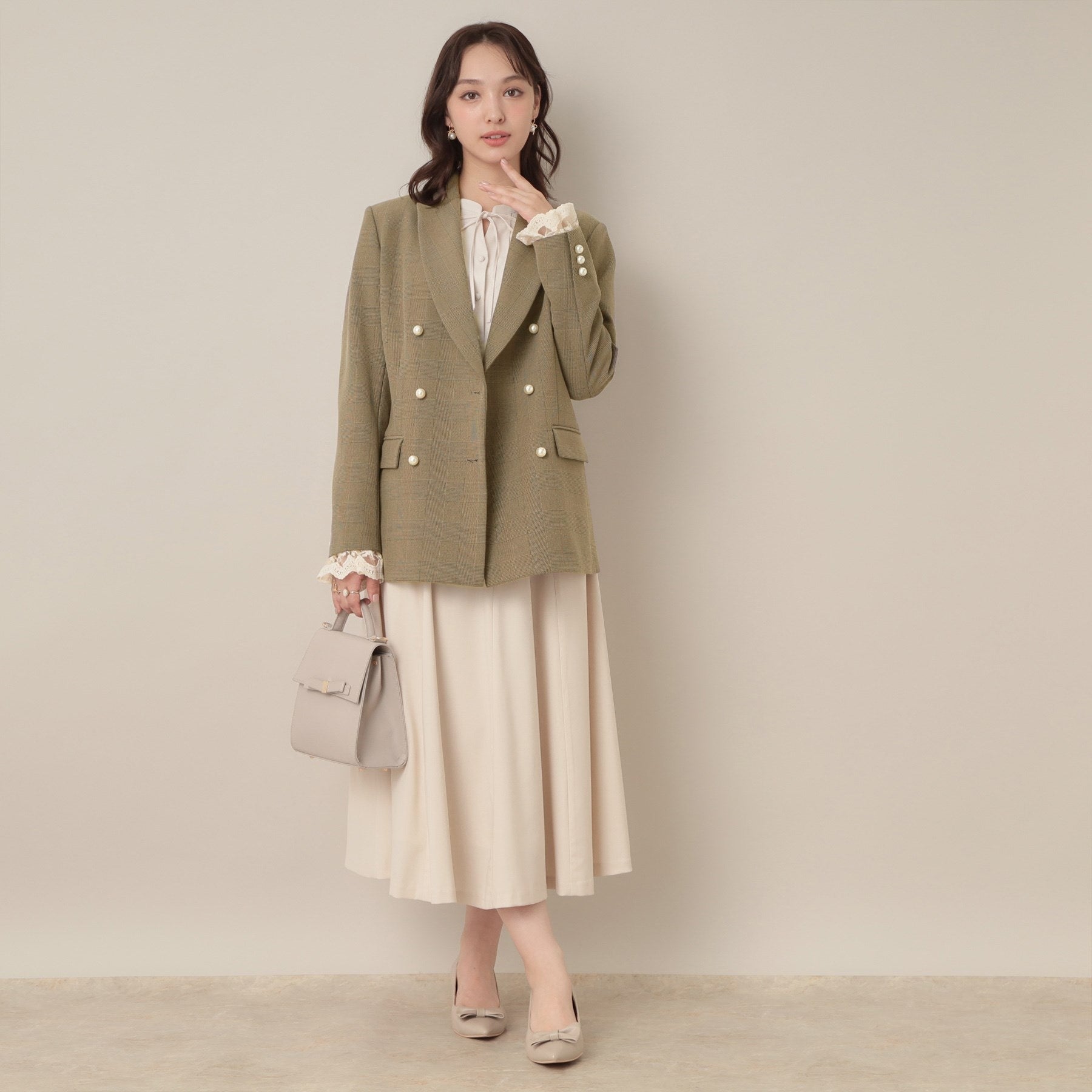 クチュール ブローチ Couture Brooch レースカフス パール調釦テーラードジャケット （ネイビー(094)） ネイビー(094)