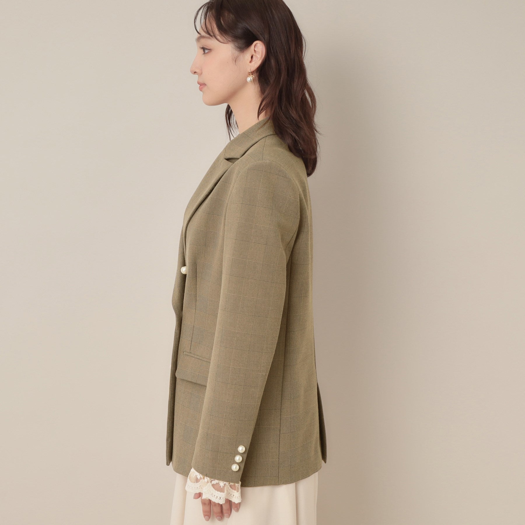 クチュール ブローチ Couture Brooch レースカフス パール調釦テーラードジャケット （ネイビー(094)） ネイビー(094)