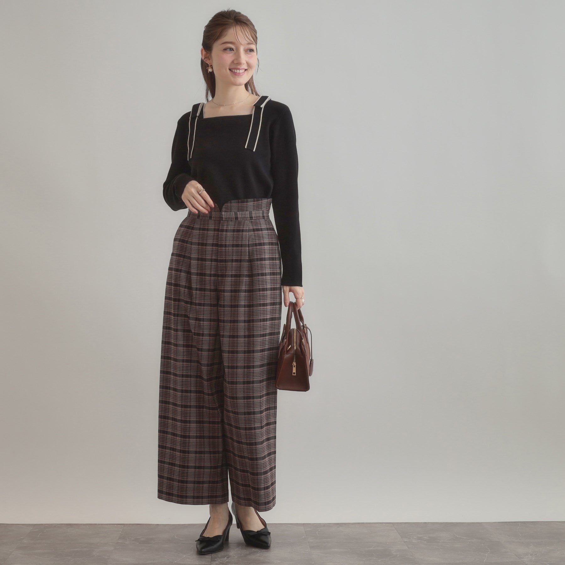 クチュール ブローチ Couture Brooch 配色リボン総針ニットトップス （アイボリー(004)） アイボリー(004)