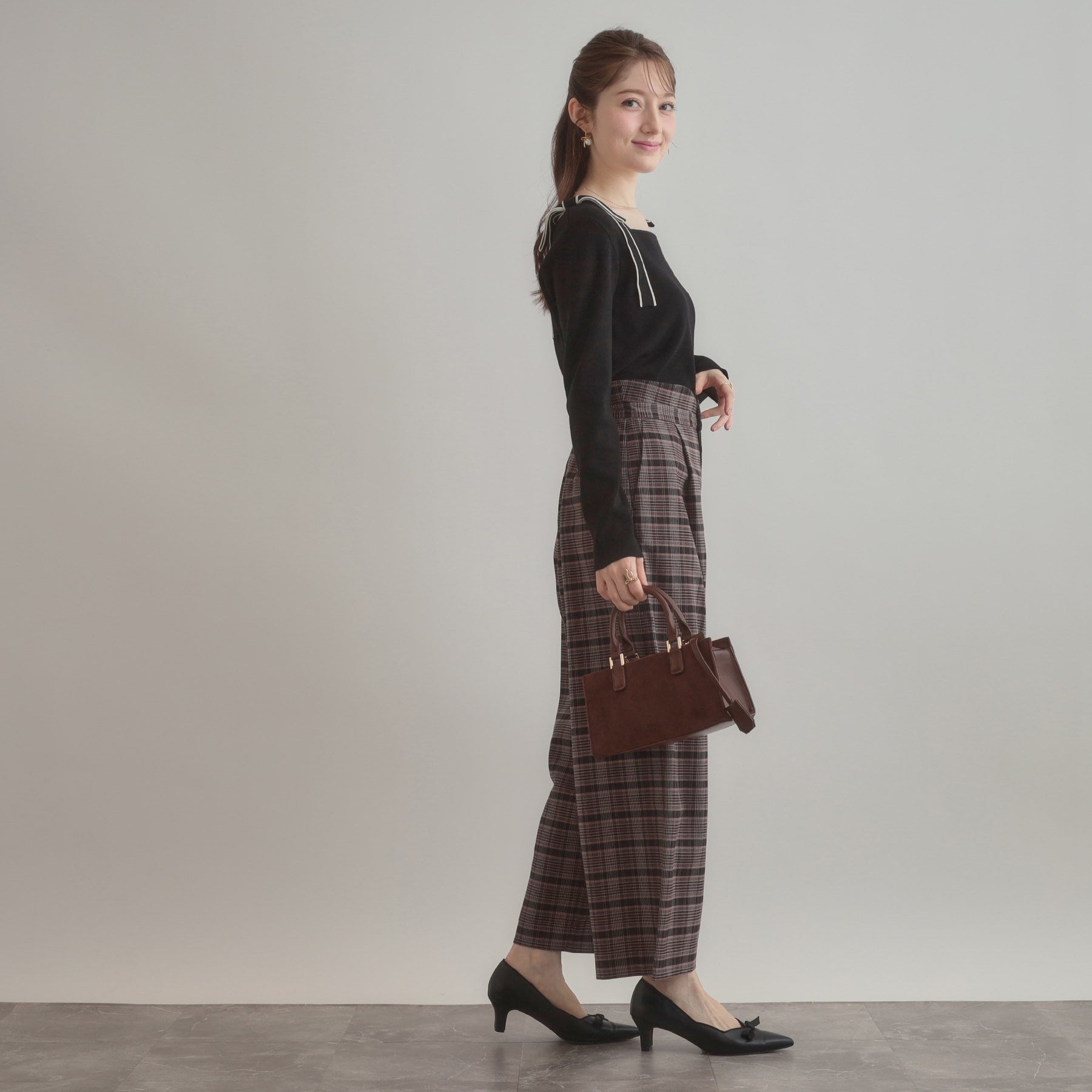 クチュール ブローチ Couture Brooch 配色リボン総針ニットトップス （アイボリー(004)） アイボリー(004)